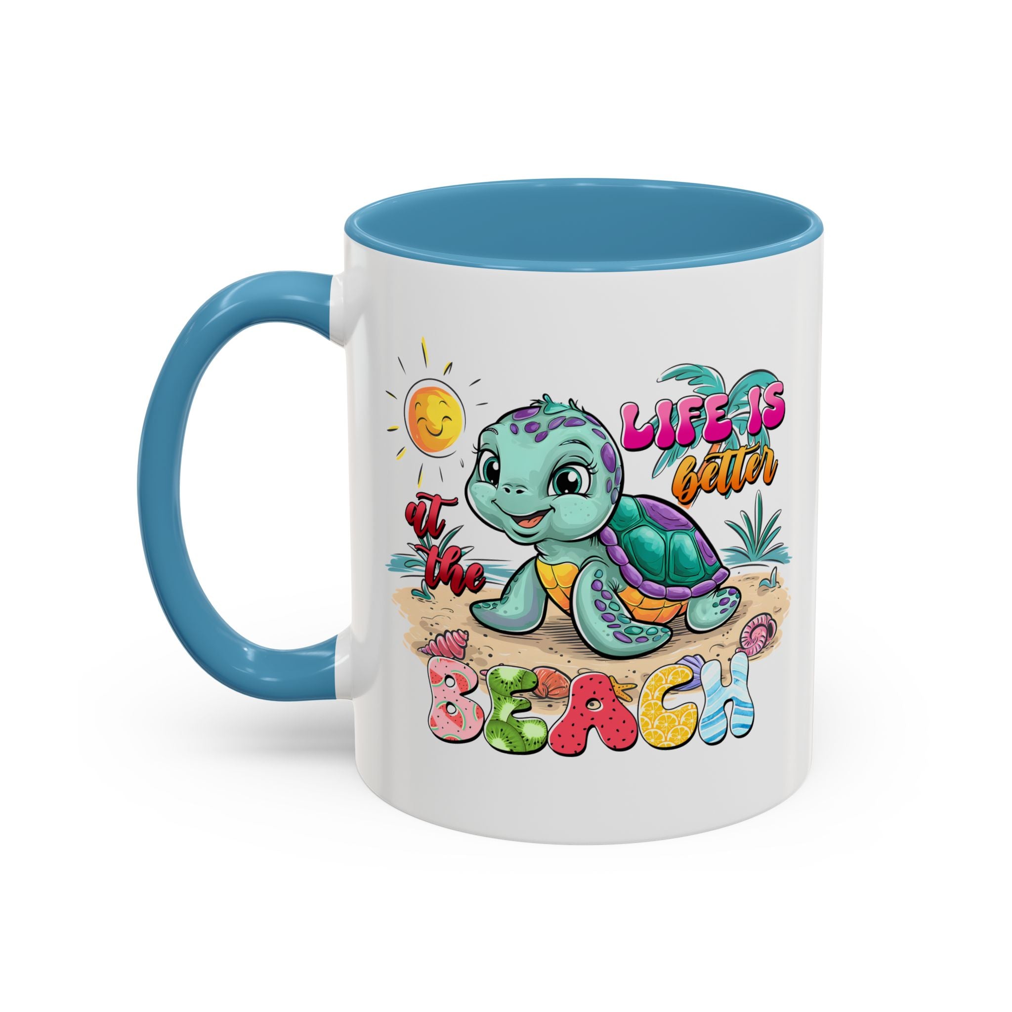 Beach Vibe Accent Coffee Mug - "Life is Better at the Beach" Design turtle animal lover