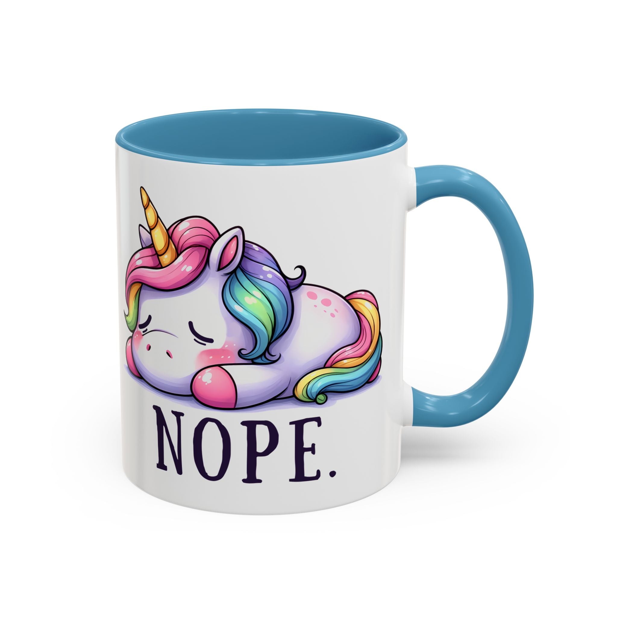 Nope Unicorn Accent Coffee Mug — Cute Rainbow Sleeping Unicorn 11/15oz