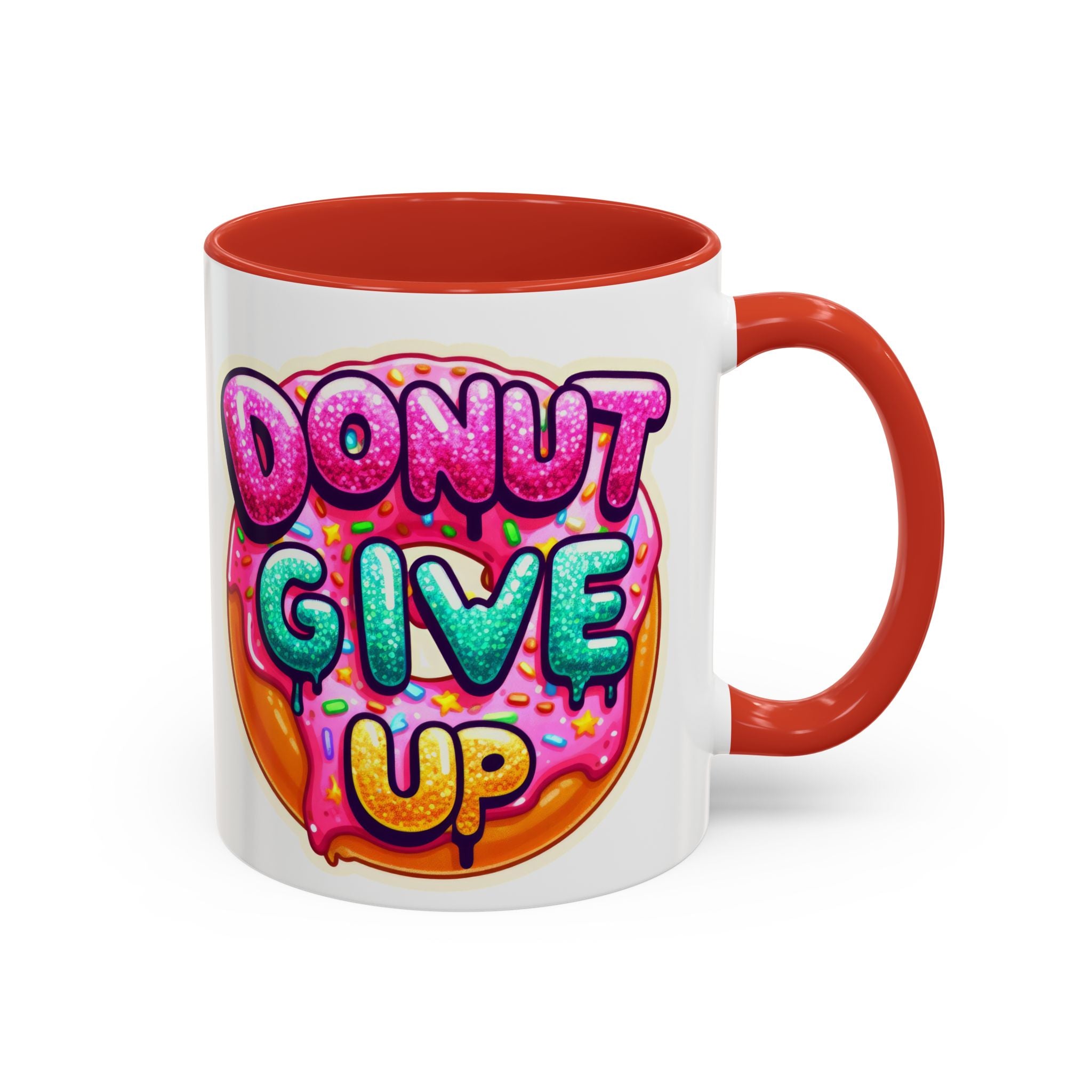Coffee Mug - "Donut Give Up" Colorful Motivational Donut Accent Mug (11/15oz)