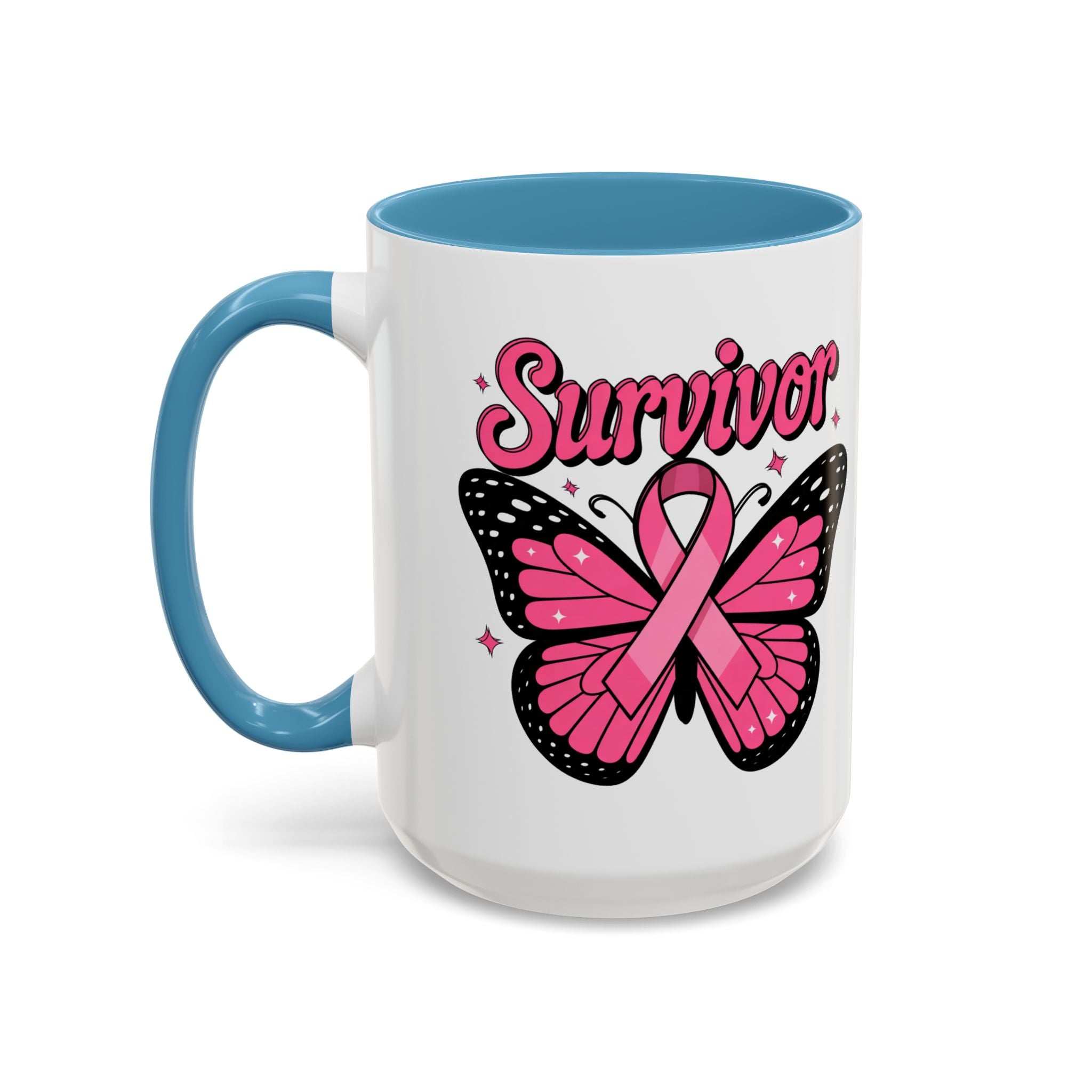 Survivor Butterfly Coffee Mug, Inspirational Gift, Pink Ribbon Mug, Breast Cancer Awareness, Empowerment Cup, Motivational Drinkware