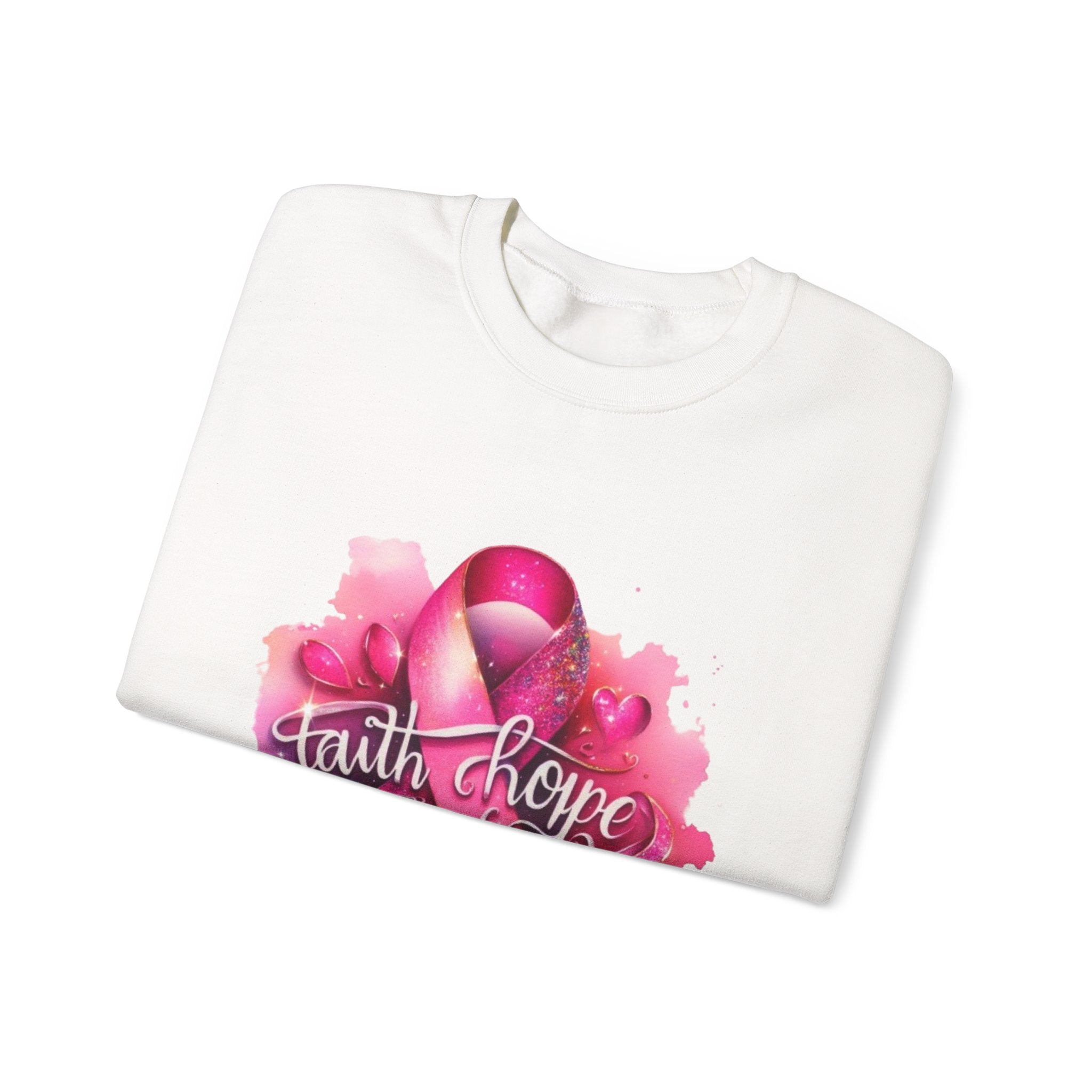 Breast Cancer Awareness Sweatshirt, Faith Hope Love Crewneck, Comfort Fashion, Supportive Gift for Her, Pink Ribbon Apparel