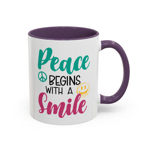 Inspirational Peace Coffee Mug - "Peace Begins with a Smile" - 11oz & 15oz