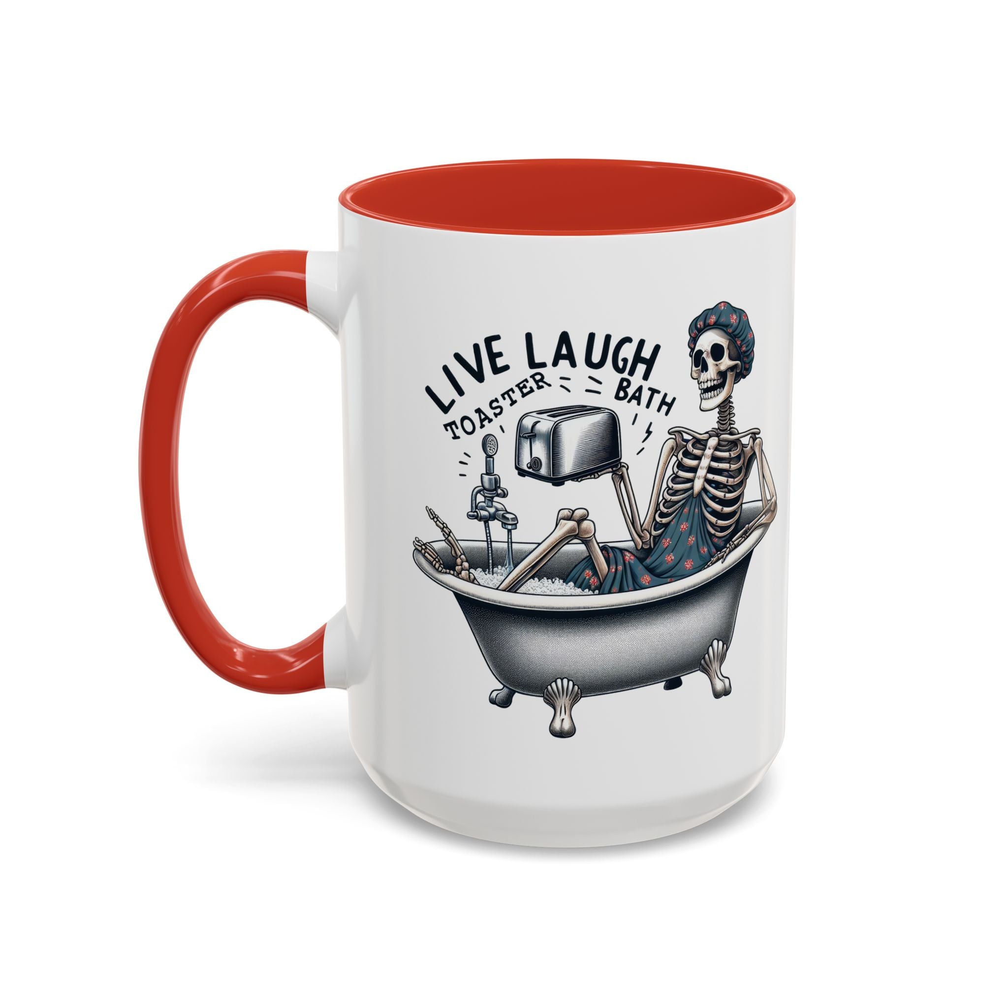 Skeleton Bath Time Coffee Mug, Live Laugh Roast & Relax Skeleton Mug, Funny Gift for Halloween, Quirky Kitchen Decor, Unique Coffee Cup