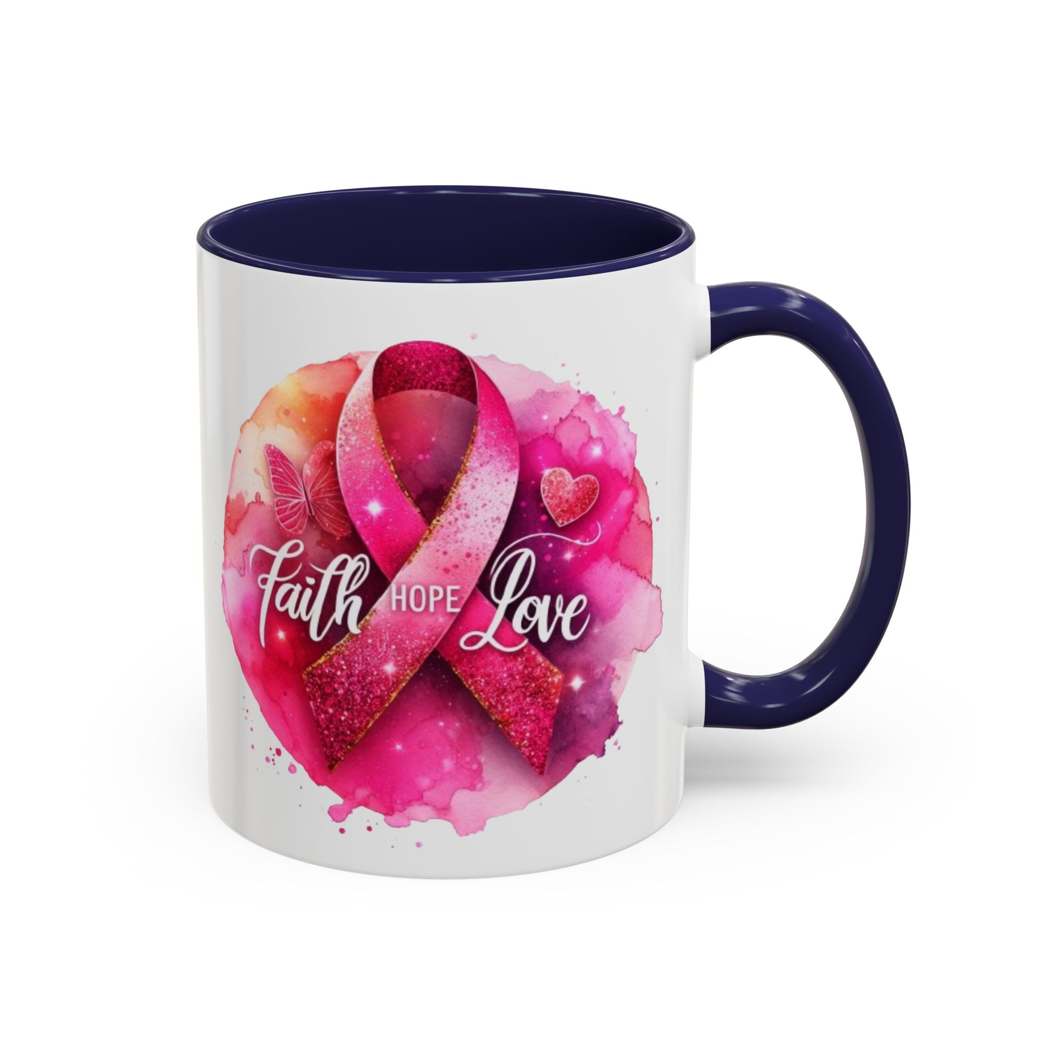 Inspirational Accent Coffee Mug with Pink Ribbon Design, Faith Hope Love Gift, Cancer Awareness Mug, Supportive Drinkware, Meaningful [...]