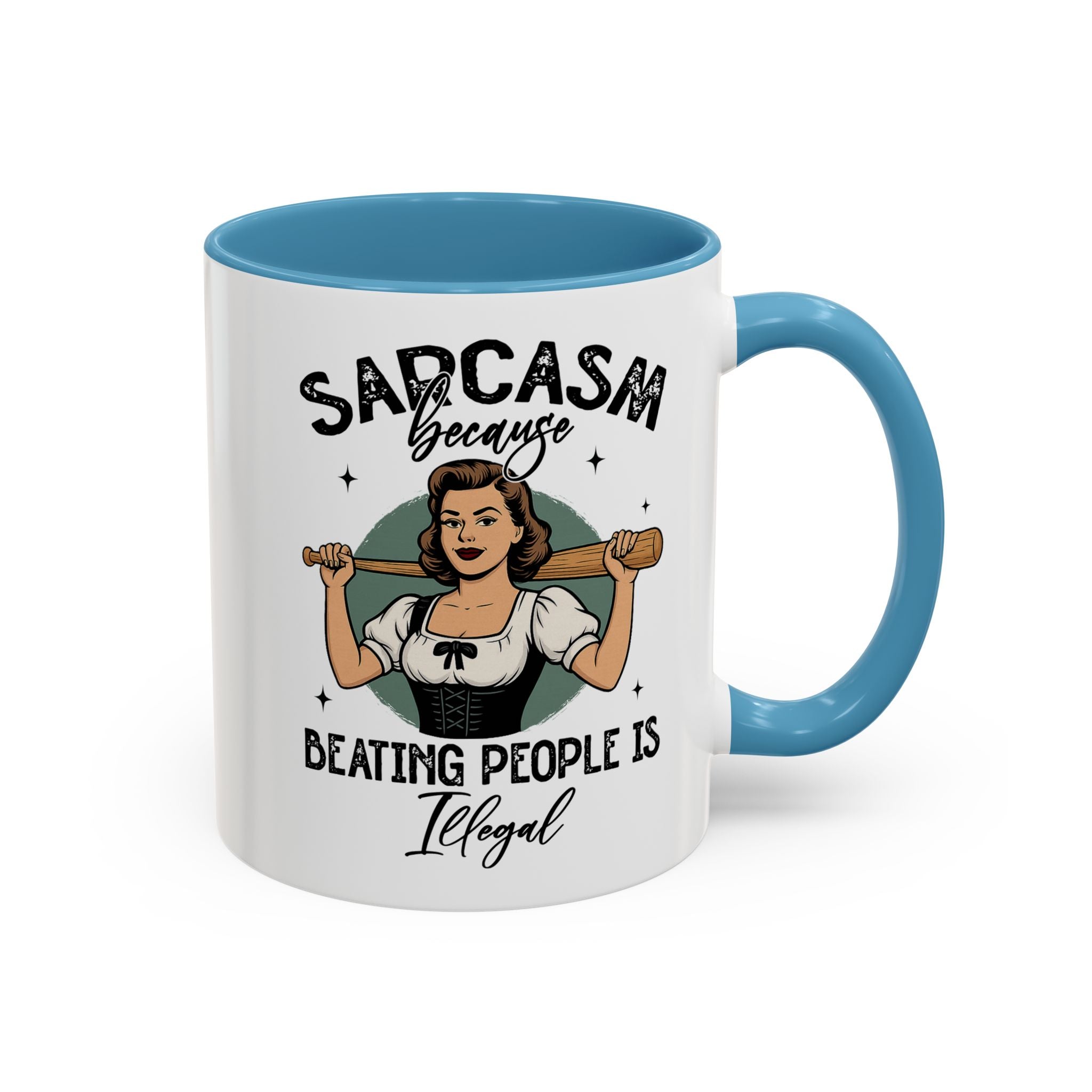 Sarcasm Coffee Mug — “Sarcasm Because Beating People Is Illegal” Accent Mug attitude funny