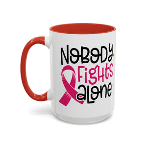 Inspirational Coffee Mug for Support - 'Nobody Fights Alone' | Breast Cancer Awareness Gift, Motivational Mug, Friendship Gift, Self-Care