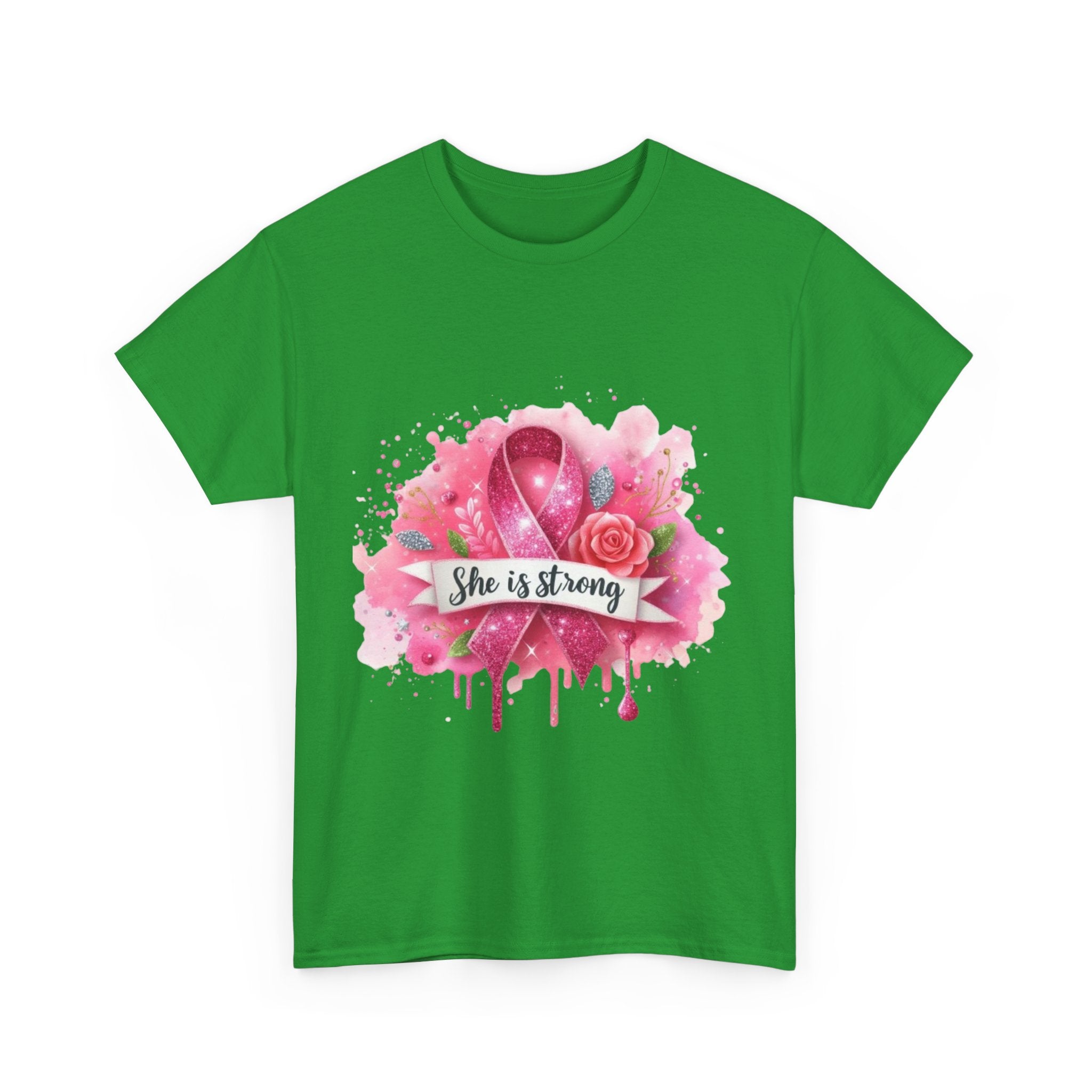 Unisex Heavy Cotton Tee - "She is Strong" Breast Cancer Awareness Shirt, Inspirational Tee, Gift for Her, Supportive Apparel, [...]