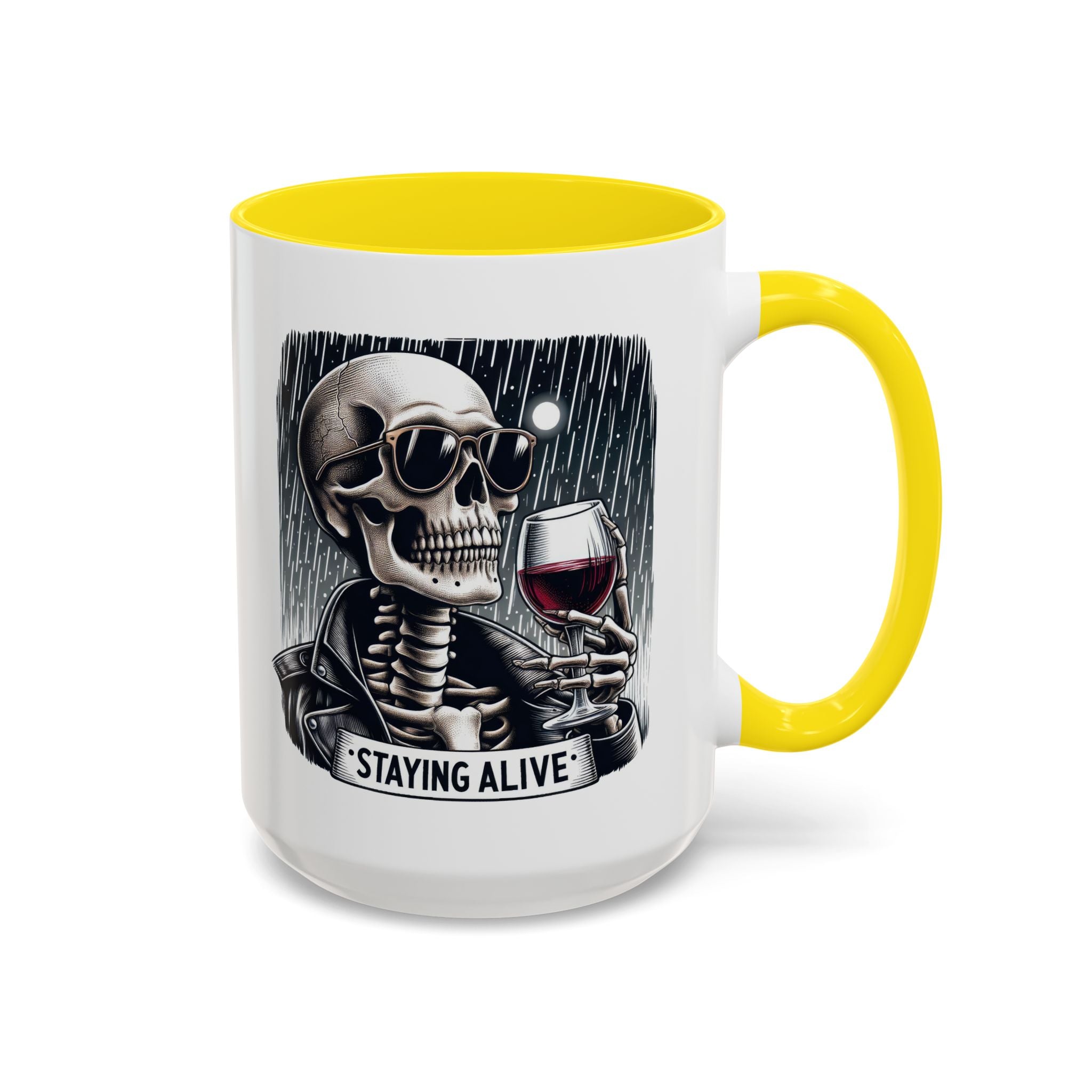Stylish Skull Coffee Mug, Gothic Drinkware, Staying Alive Gift for Halloween, Funny Office Mug, Alternative Drinkware
