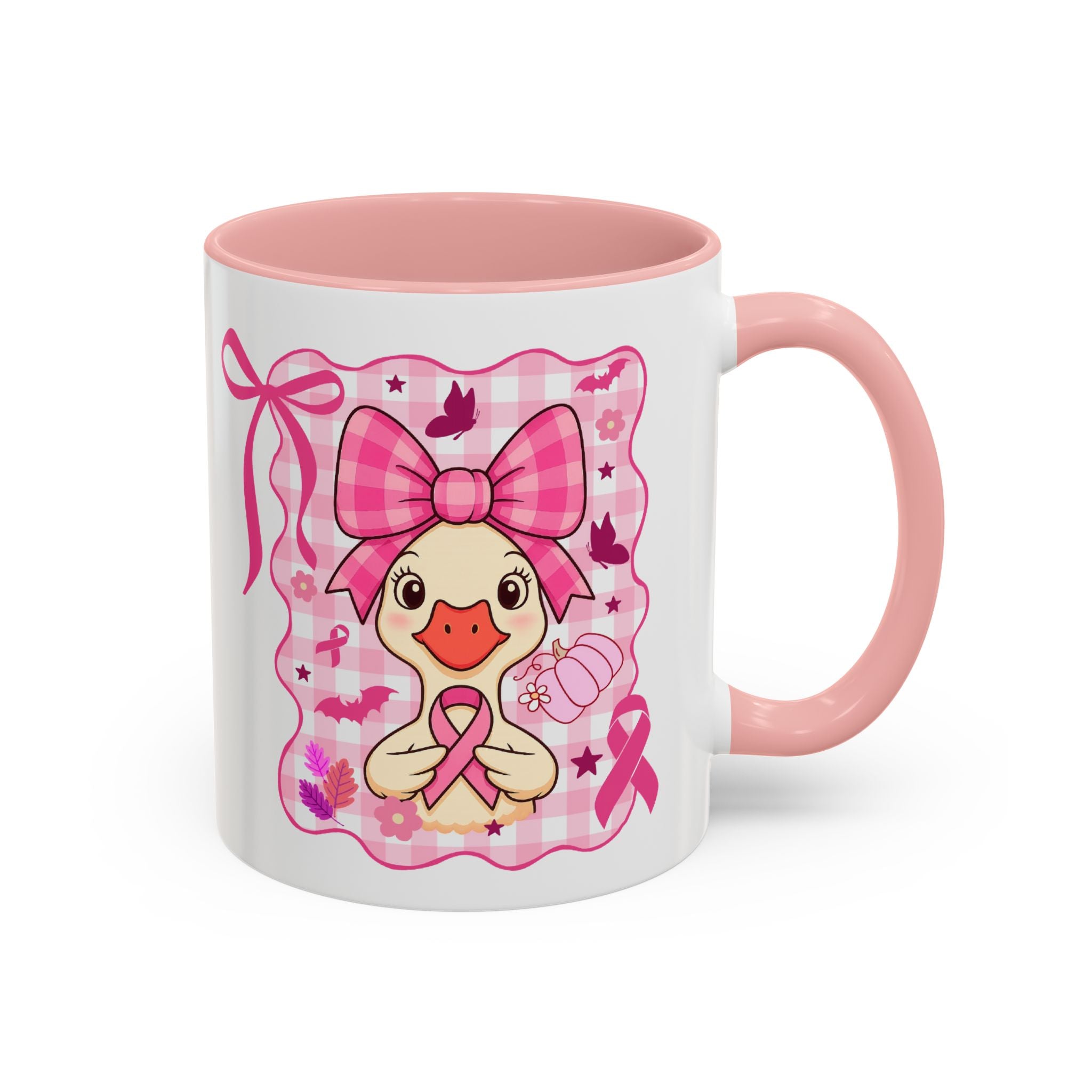 Pink Ribbon Duck Coffee Mug for Breast Cancer Awareness, Cute Gift for Her, Supportive Breast Cancer Mug, Unique Coffee Cup, Holiday Present