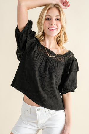 And The Why Square Neck Ruffled Blouse