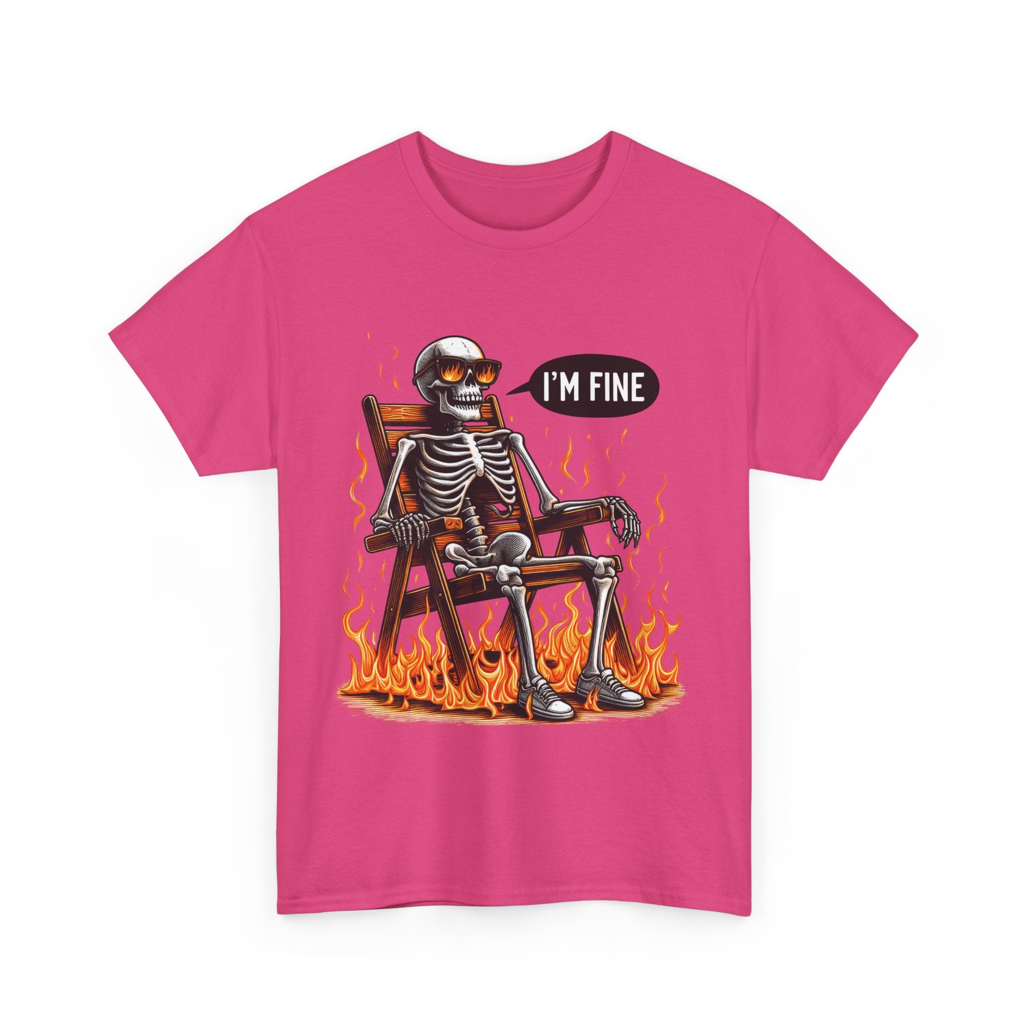 Funny Skeleton Tee - I'm Fine T-Shirt, Humor, Unisex Cotton Shirt, Halloween Gift, Casual Wear, Quirky Fashion