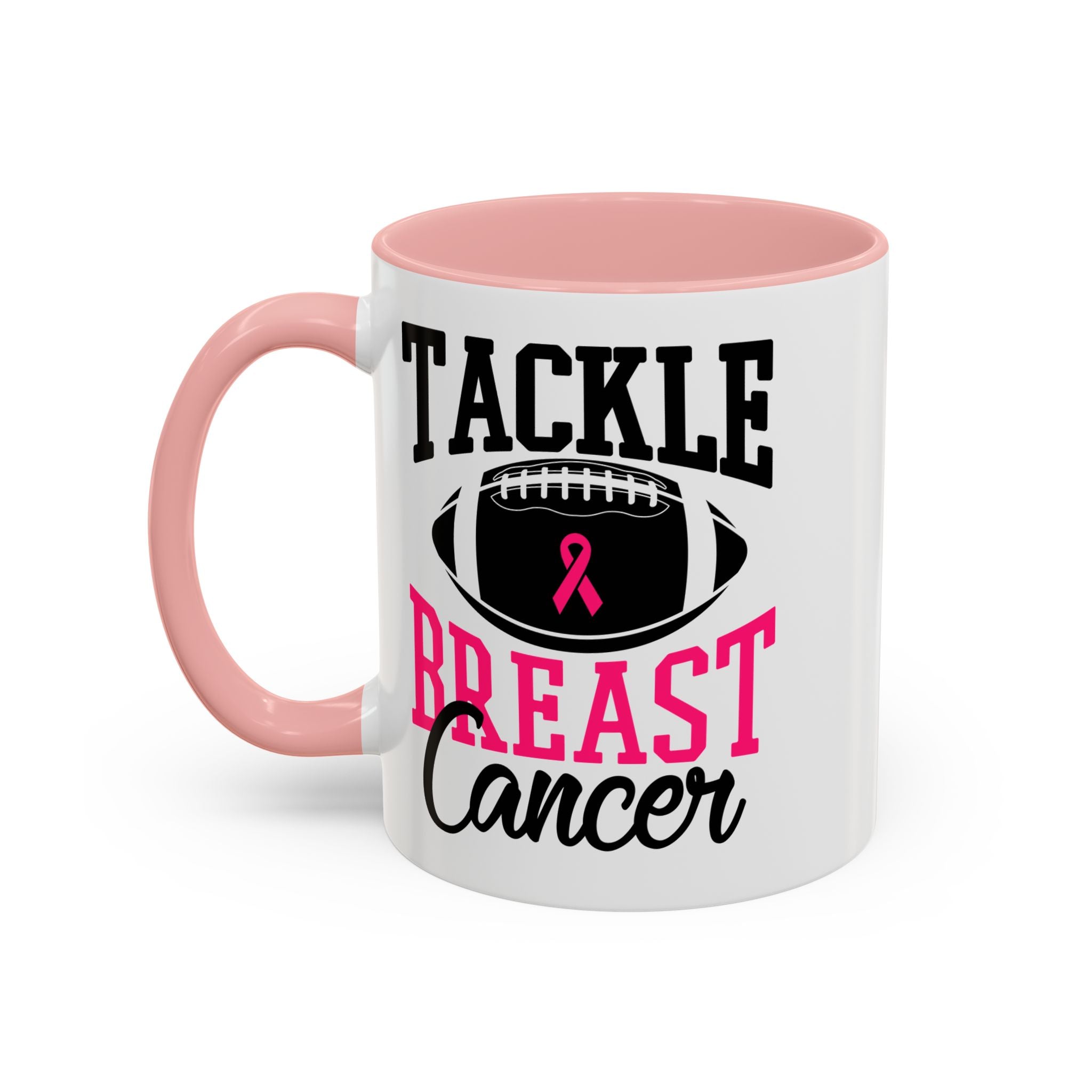 Tackle Breast Cancer Coffee Mug, Supportive Gift for Football Fans, Awareness Mug, Cheer Team Spirit, Fundraiser Drinkware