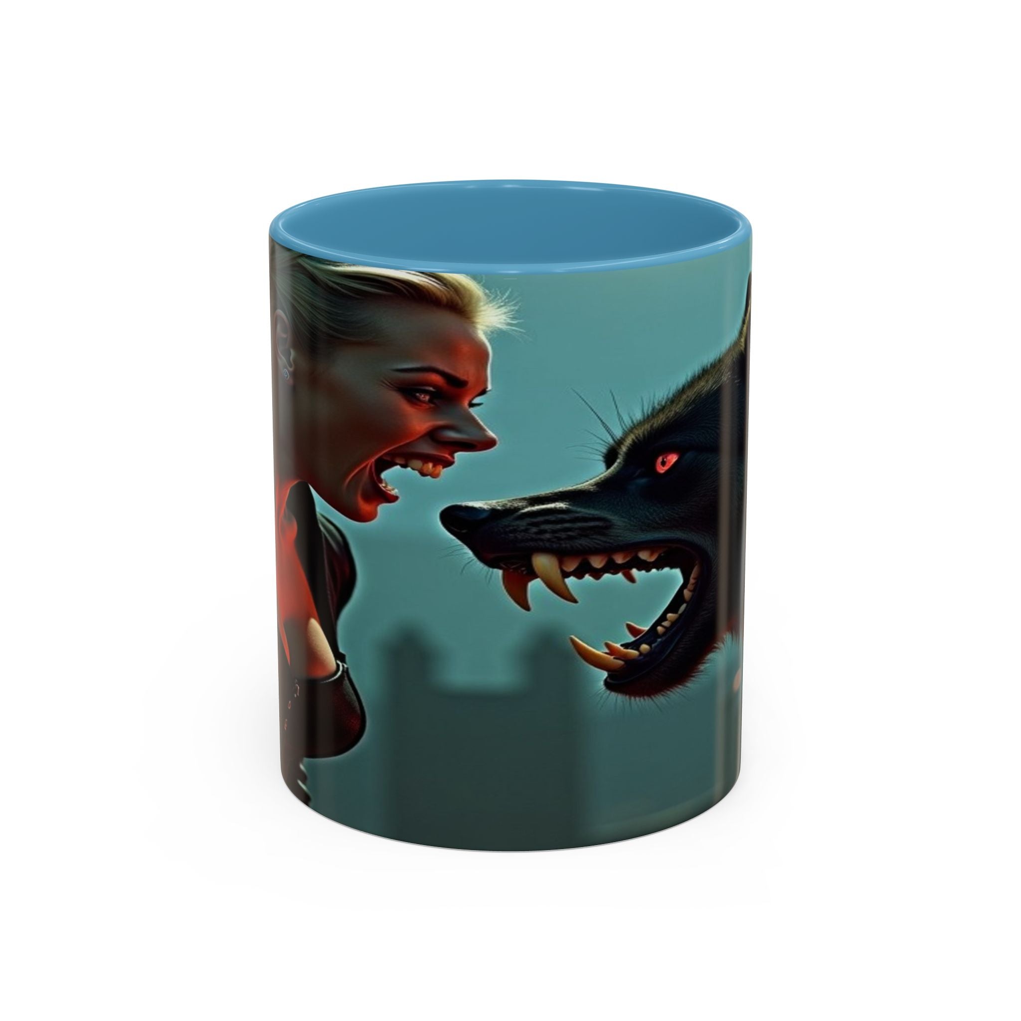 woman vampire and Fierce Werewolf Coffee Mug - 11 & 15oz Accent Mug for horror art lovers