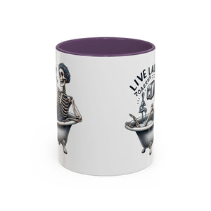 Skeleton Bath Time Coffee Mug, Live Laugh Roast & Relax Skeleton Mug, Funny Gift for Halloween, Quirky Kitchen Decor, Unique Coffee Cup