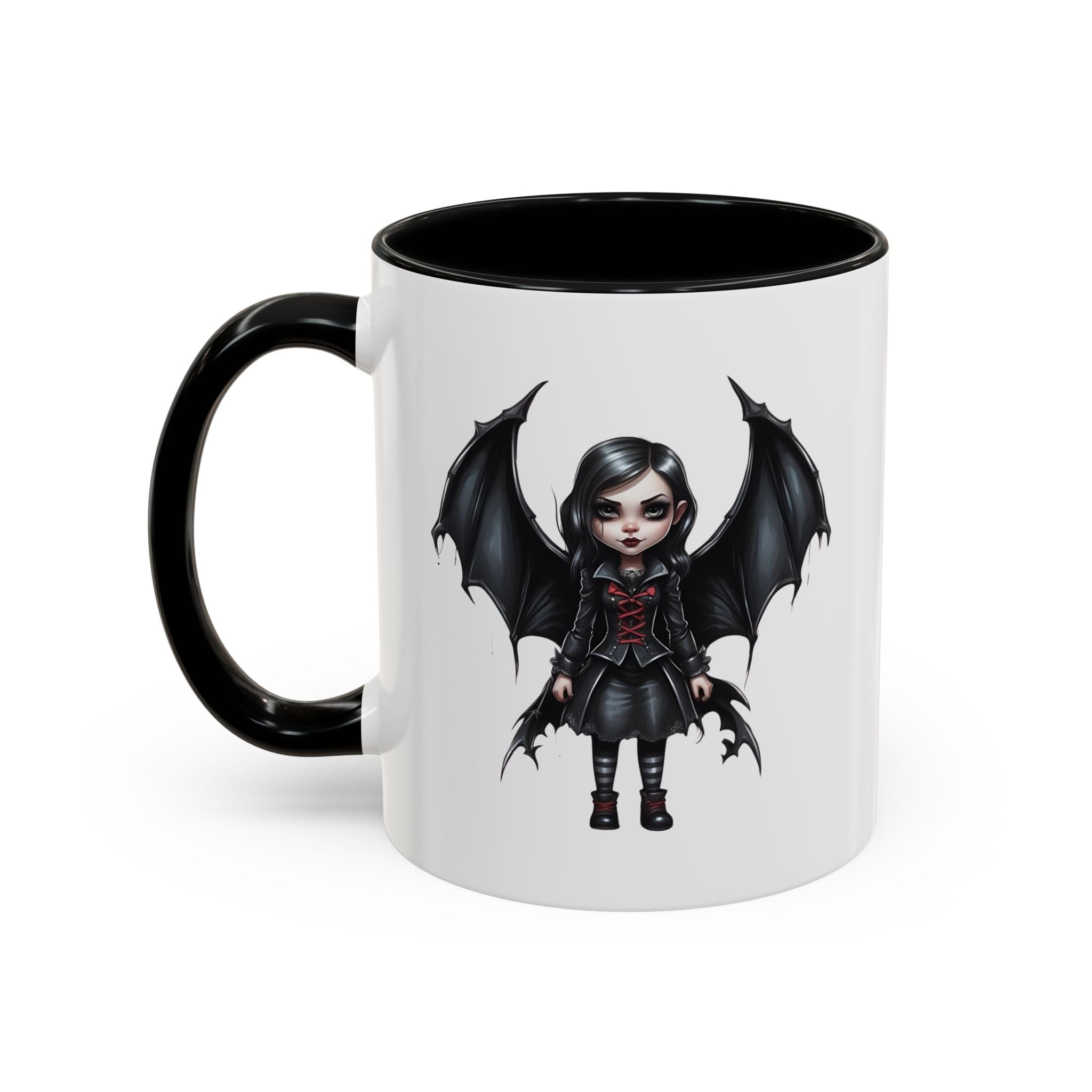 Gothic vampire girl with bat wings horror art Accent Coffee Mug (11, 15oz) vamp18