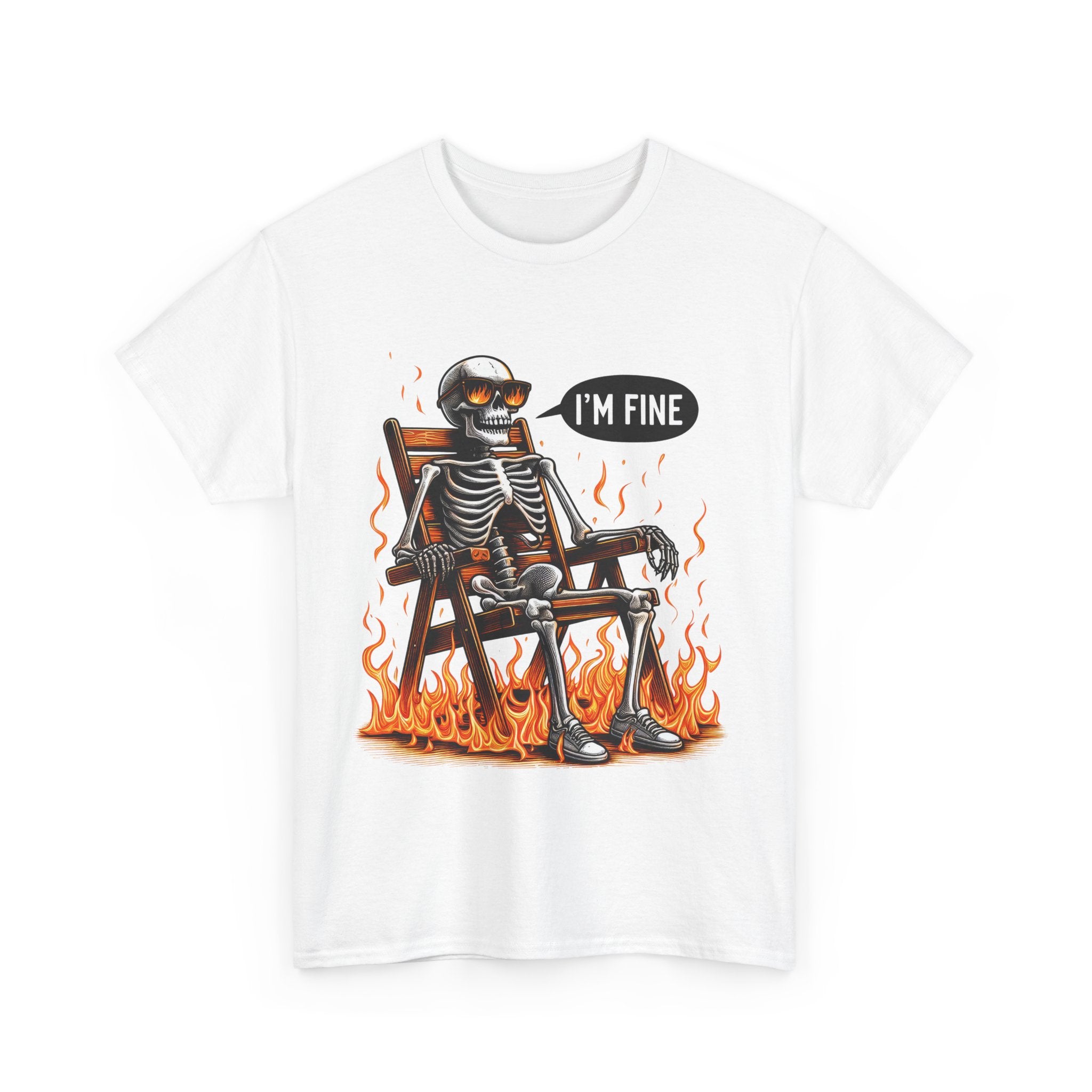 Funny Skeleton Tee - I'm Fine T-Shirt, Humor, Unisex Cotton Shirt, Halloween Gift, Casual Wear, Quirky Fashion