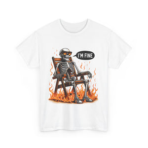 Funny Skeleton Tee - I'm Fine T-Shirt, Humor, Unisex Cotton Shirt, Halloween Gift, Casual Wear, Quirky Fashion