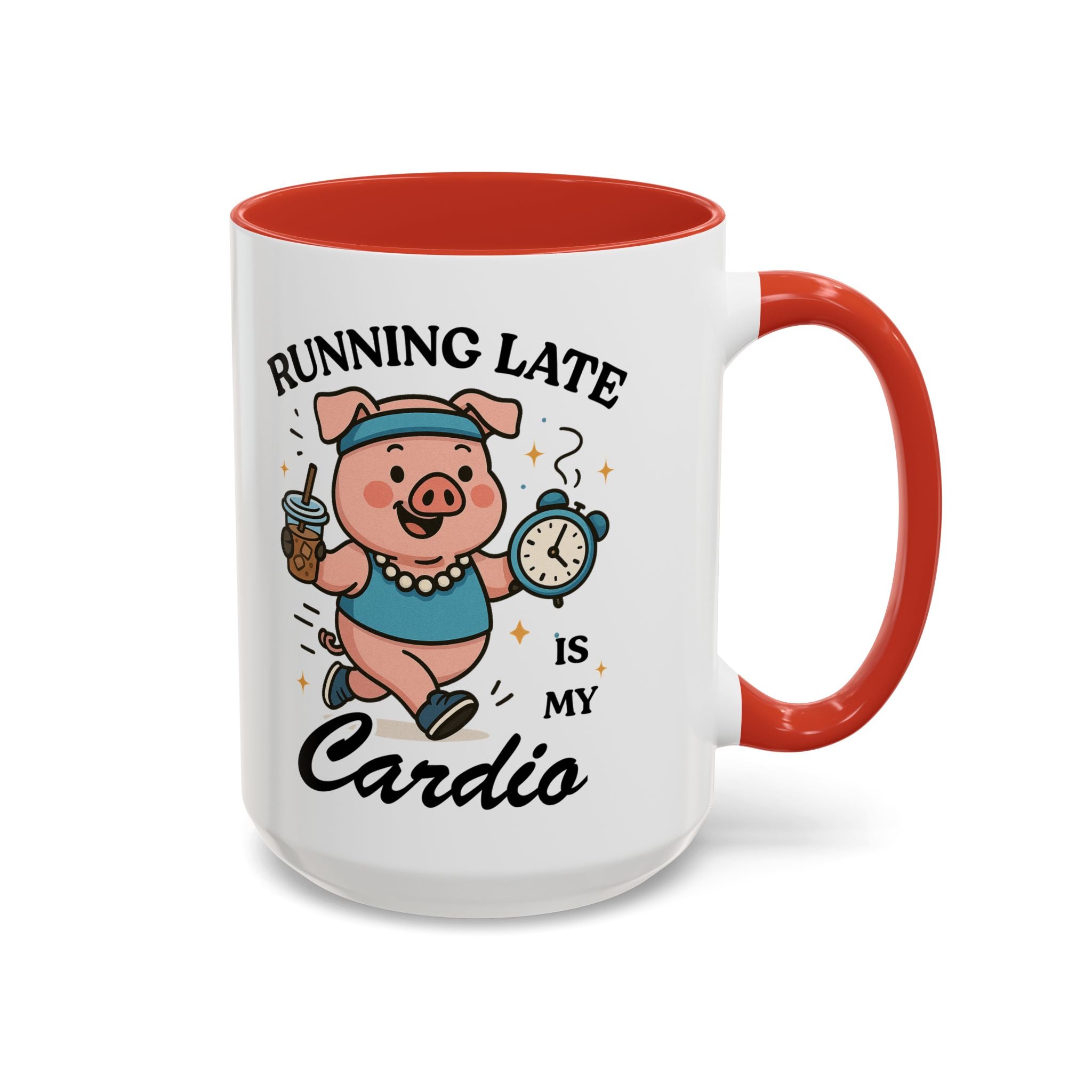 Running Late Is My Cardio Coffee Mug — Funny Pig Jogger Accent Mug (11/15oz)