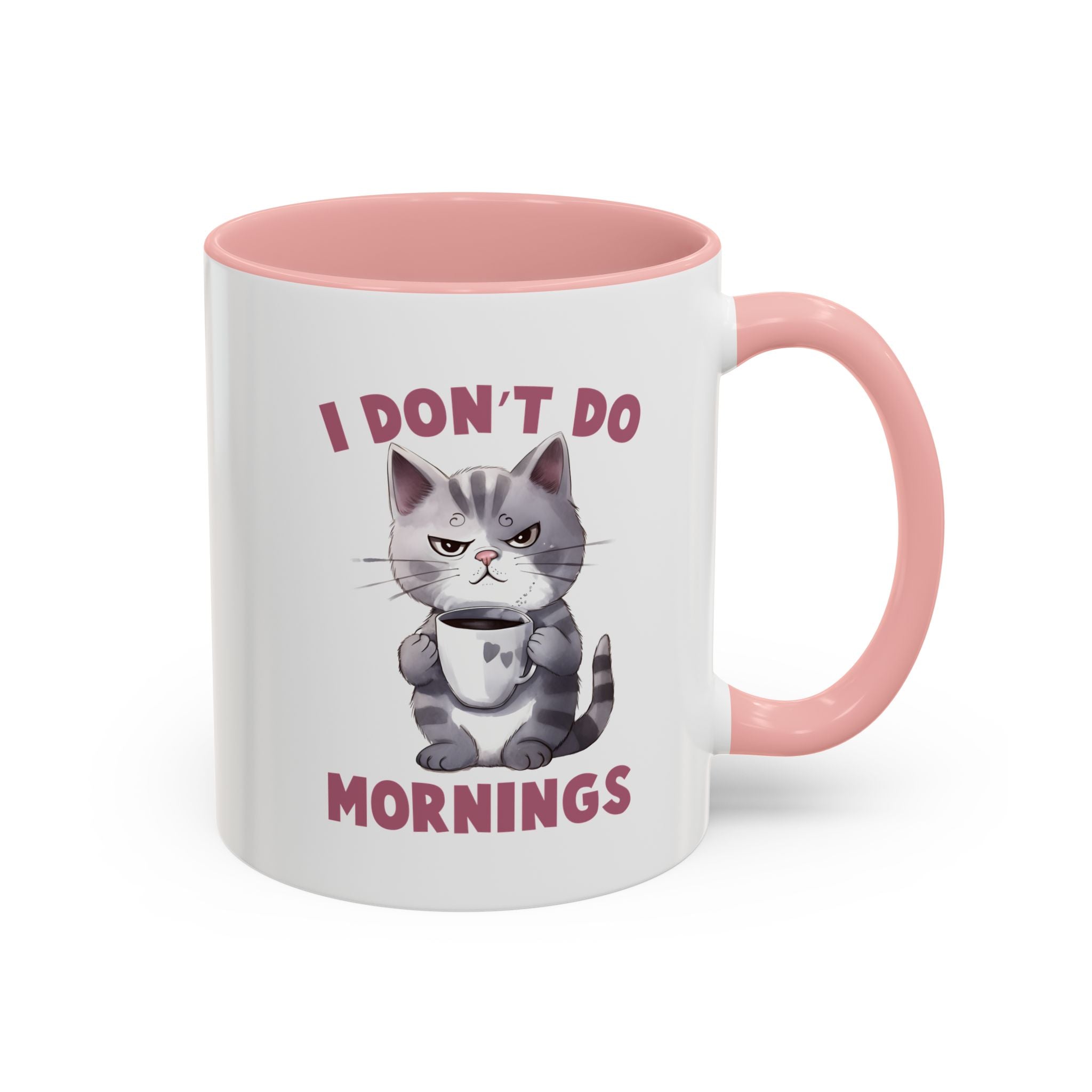 Funny Cat Coffee Mug, Cute Gift for Cat Lovers, I Don't Do Mornings, Black Accent Mug, Coffee Lover's Humor, Gift for Pet Owners