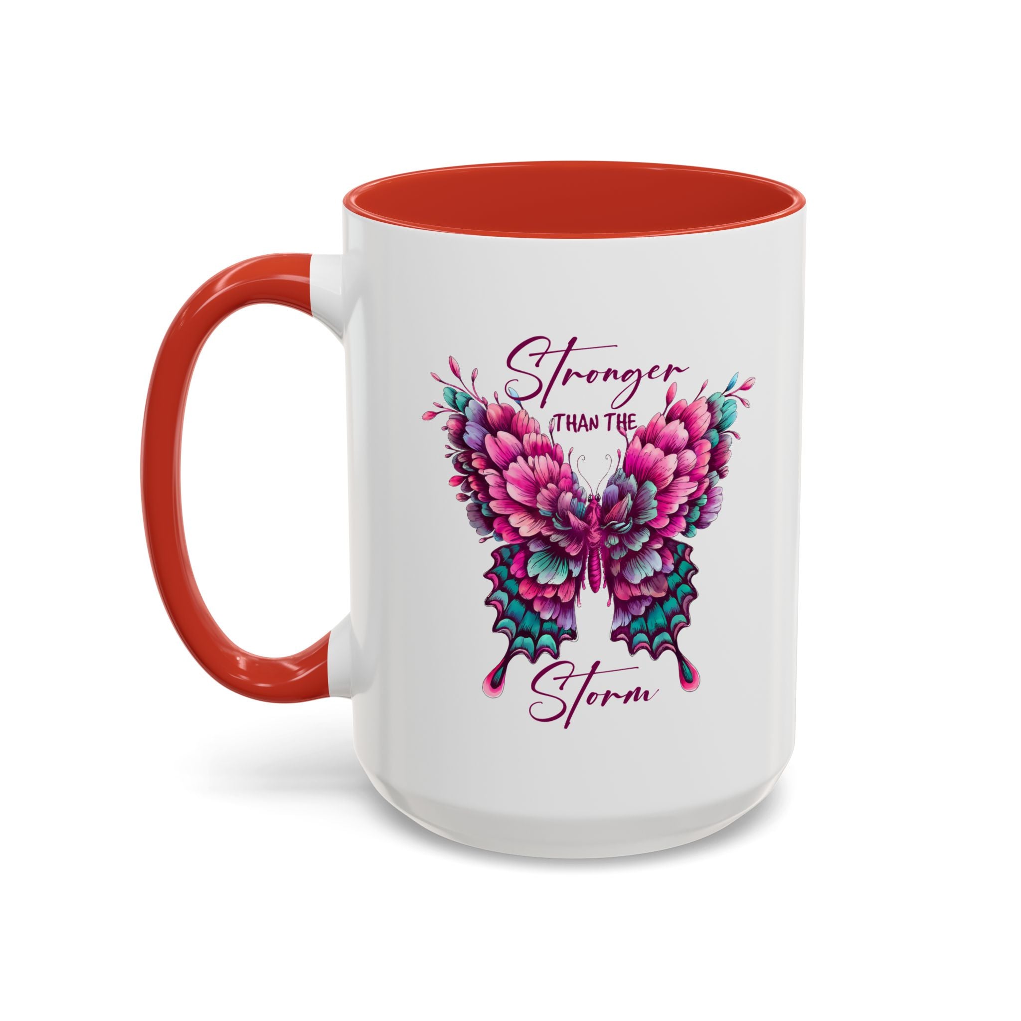 Stronger Than The Storm Accent Coffee Mug - Inspirational Butterfly Design