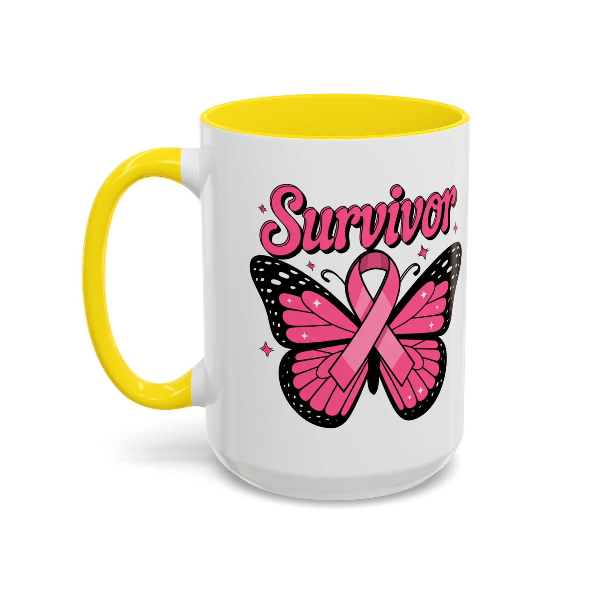 Survivor Butterfly Coffee Mug, Inspirational Gift, Pink Ribbon Mug, Breast Cancer Awareness, Empowerment Cup, Motivational Drinkware