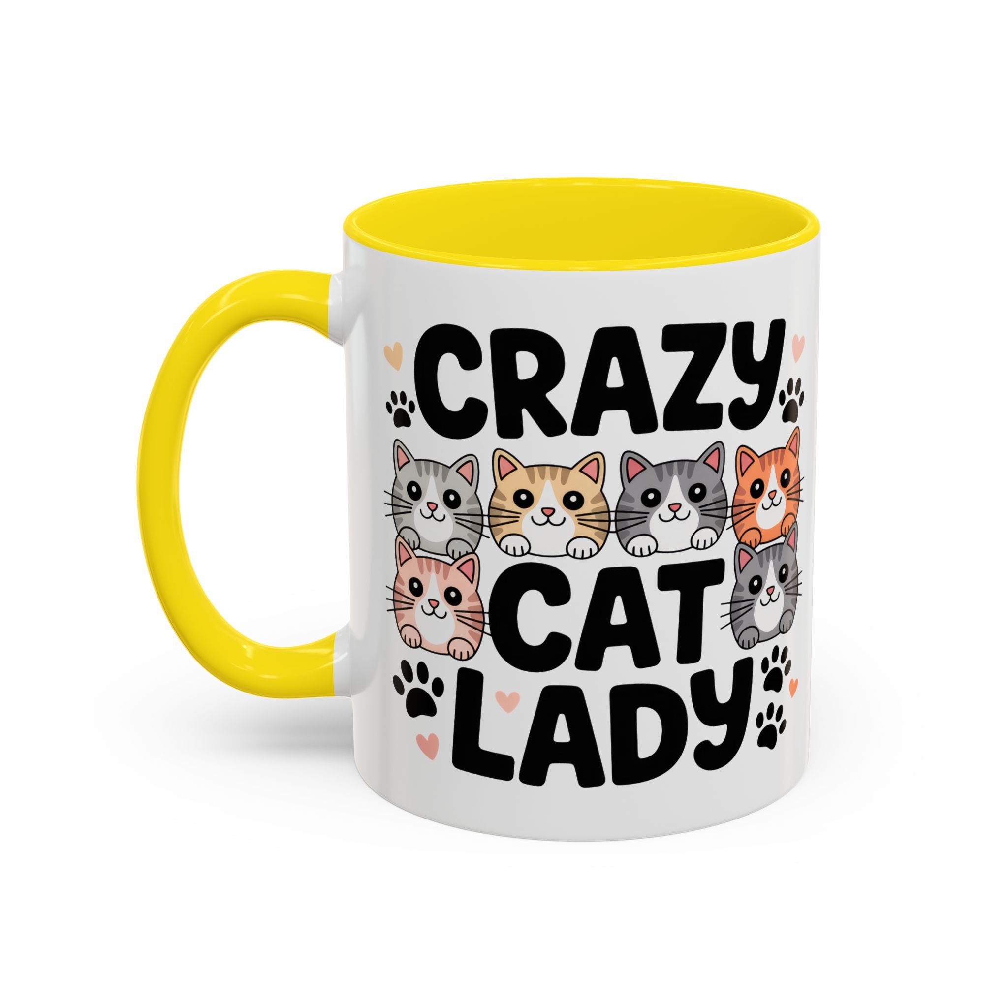 Crazy Cat Lady Accent Coffee Mug — Cute Cat Faces Paw Print 11/15oz