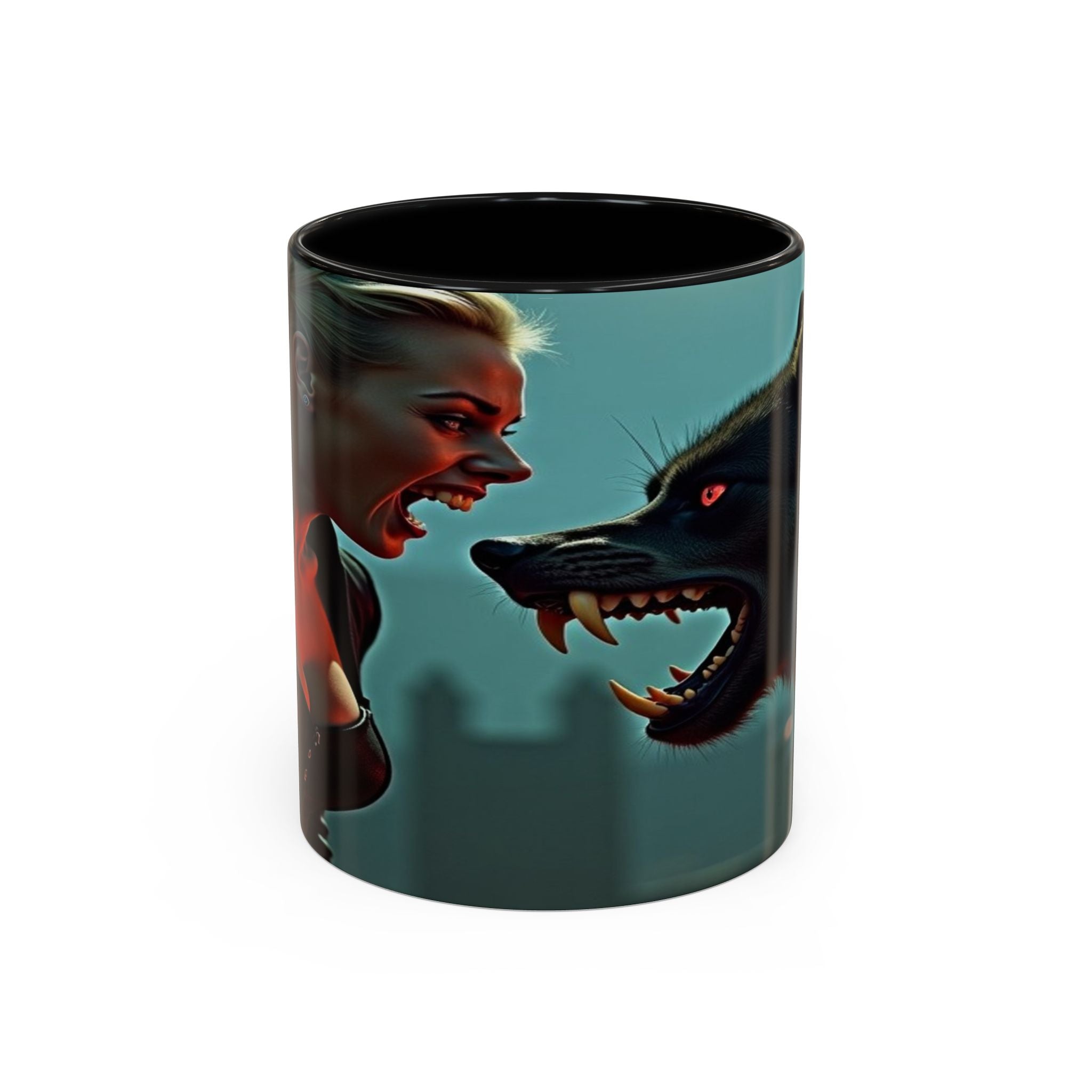 woman vampire and Fierce Werewolf Coffee Mug - 11 & 15oz Accent Mug for horror art lovers