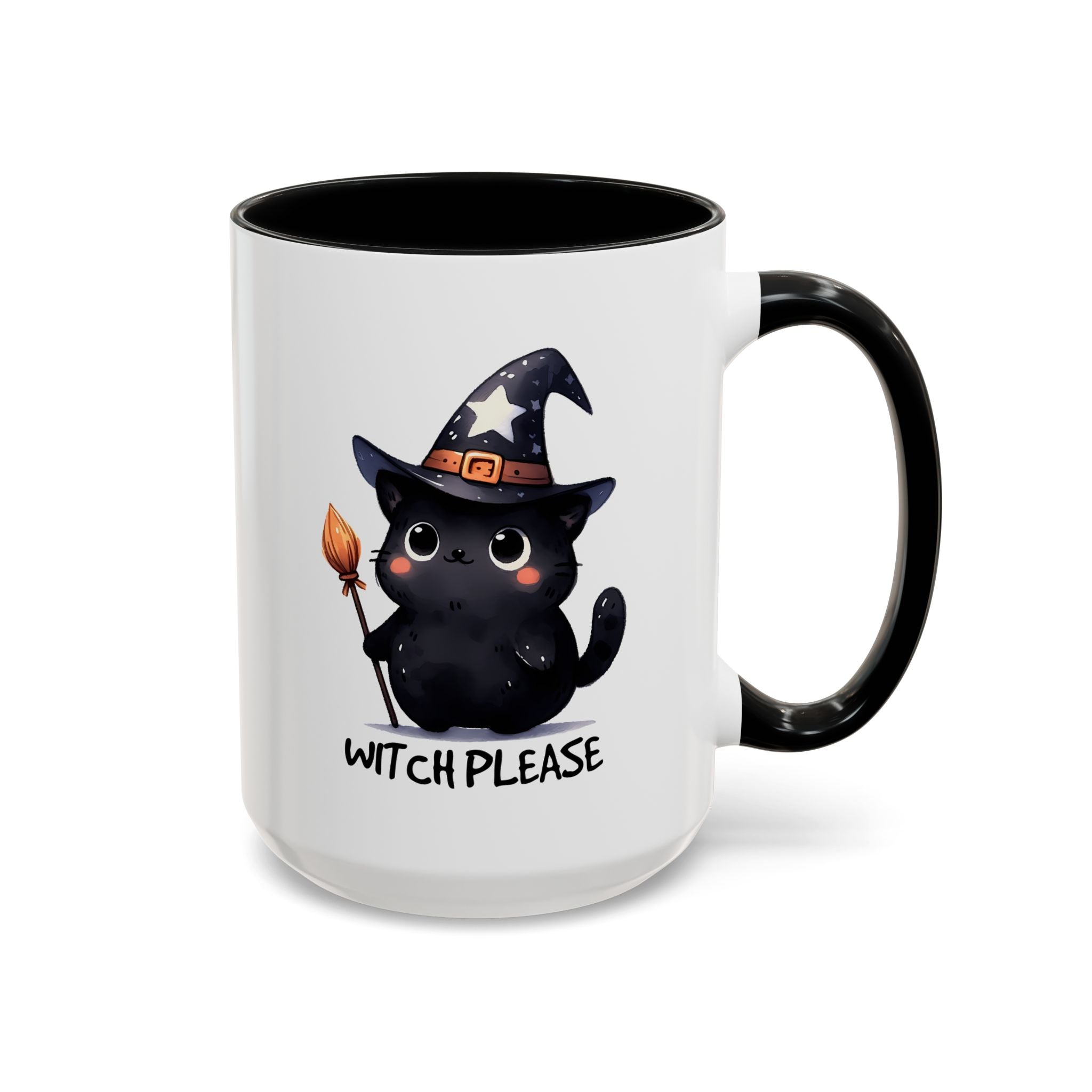 Cute Witch Cat Coffee Mug - Perfect for Halloween, Cat Lover Gift, Witch Please Design, Black Cat Mug, Cozy Drinkware
