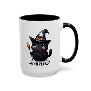 Cute Witch Cat Coffee Mug - Perfect for Halloween, Cat Lover Gift, Witch Please Design, Black Cat Mug, Cozy Drinkware