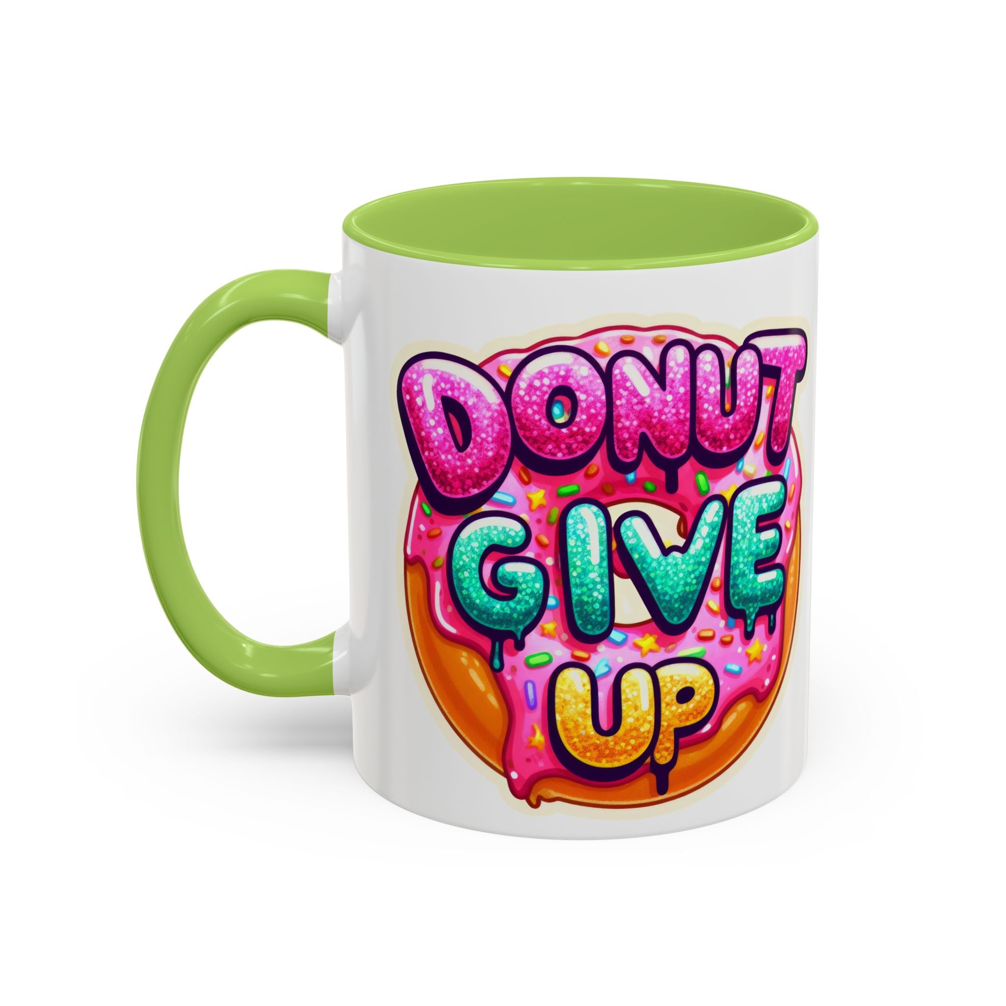Coffee Mug - "Donut Give Up" Colorful Motivational Donut Accent Mug (11/15oz)