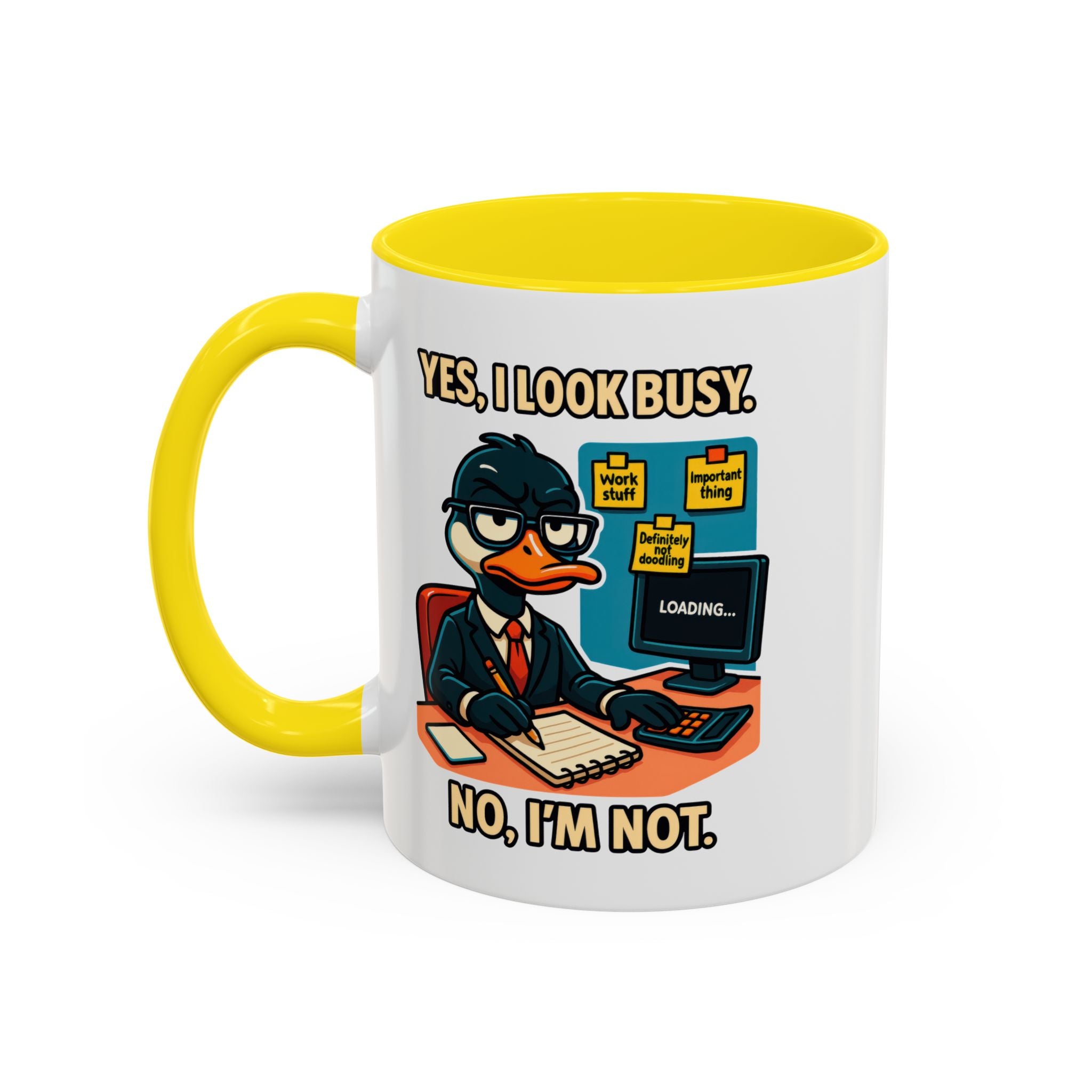 Busy Duck Coffee Mug, Humorous Office Mug, Cute Animal Mug Gift, Quirky Work Mug, Funny Gift for Coworkers