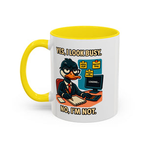 Busy Duck Coffee Mug, Humorous Office Mug, Cute Animal Mug Gift, Quirky Work Mug, Funny Gift for Coworkers