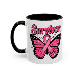 Survivor Butterfly Coffee Mug, Inspirational Gift, Pink Ribbon Mug, Breast Cancer Awareness, Empowerment Cup, Motivational Drinkware