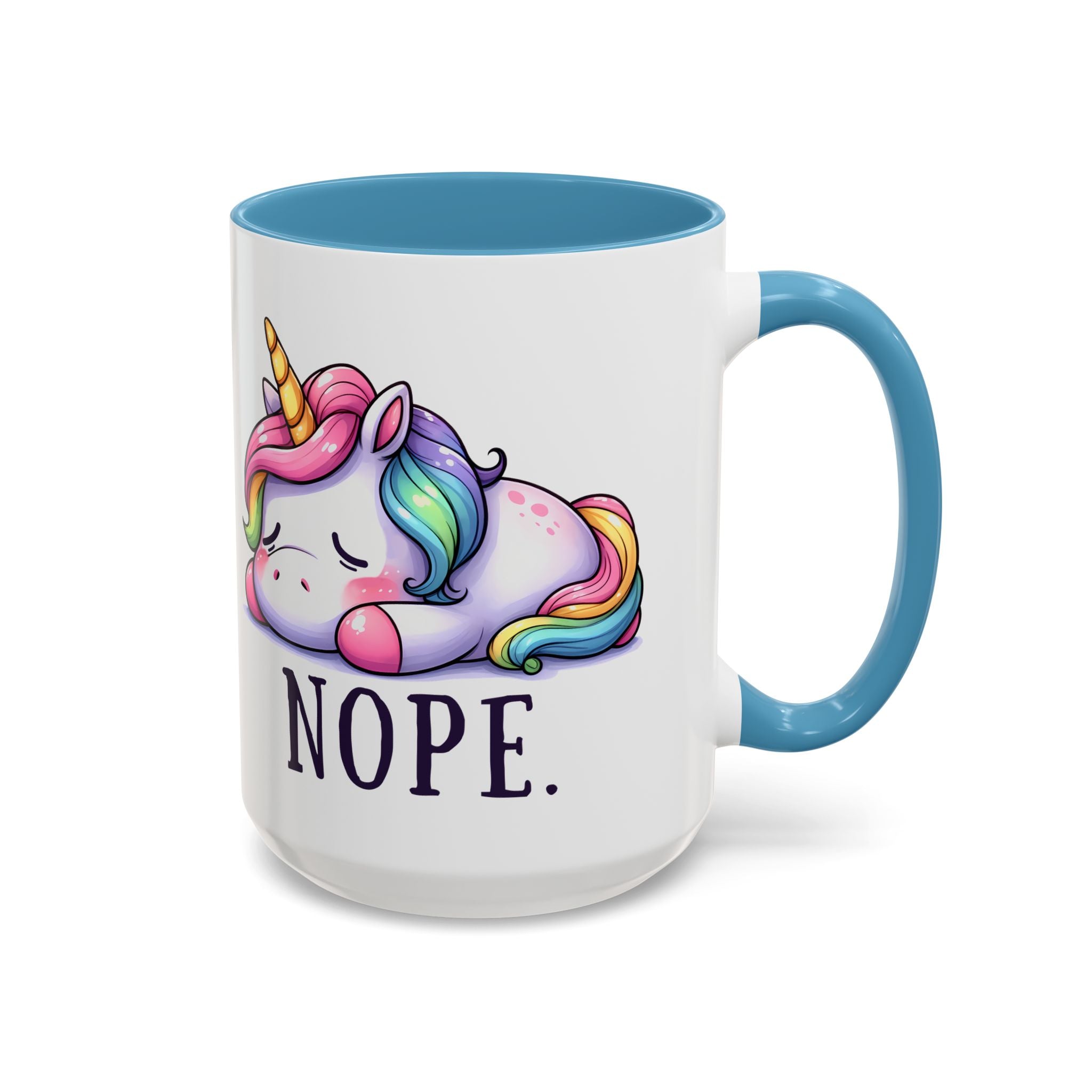 Nope Unicorn Accent Coffee Mug — Cute Rainbow Sleeping Unicorn 11/15oz