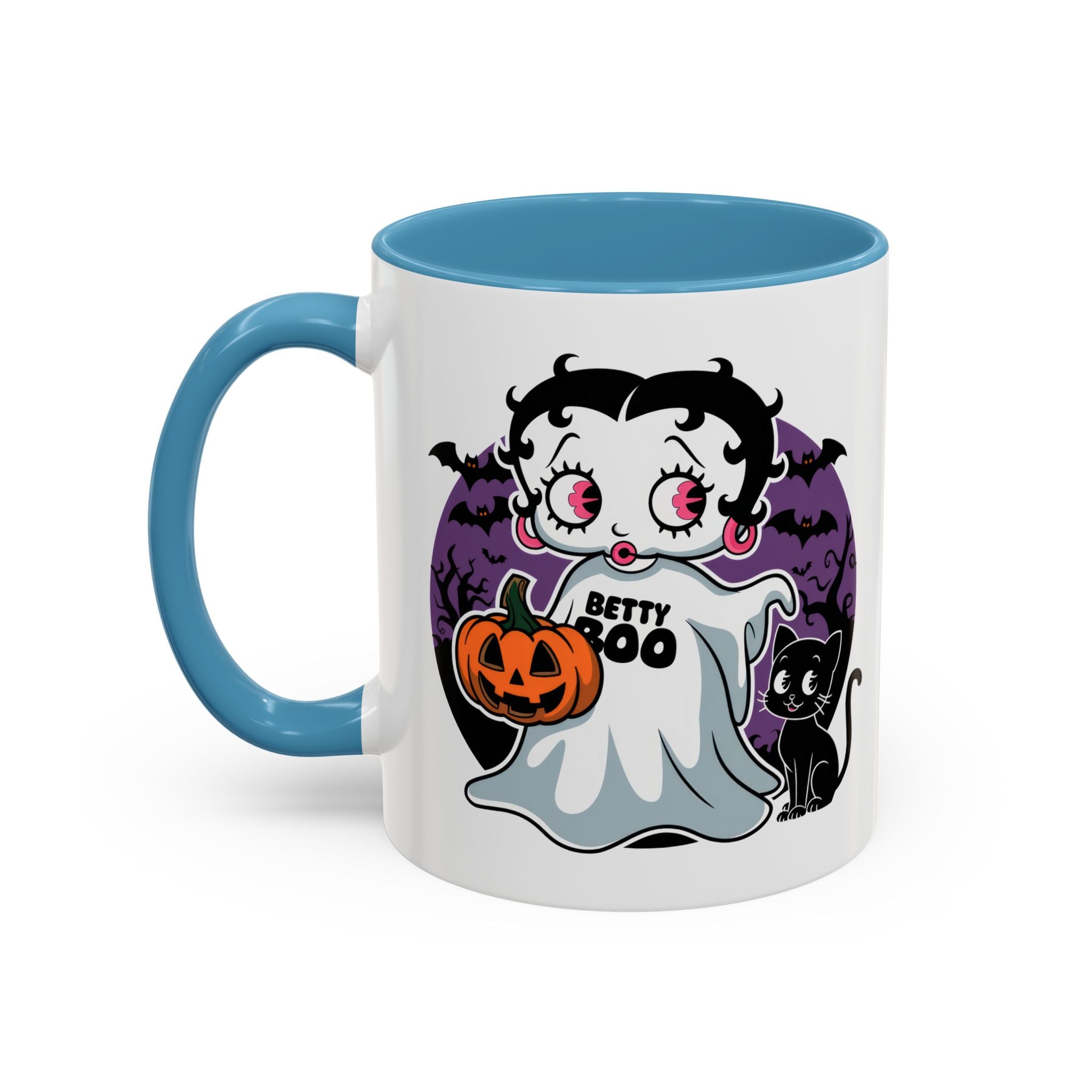 Betty Boo Halloween Ghost Mug — Cute Spooky Pumpkin & Black Cat Accent Coffee Cup