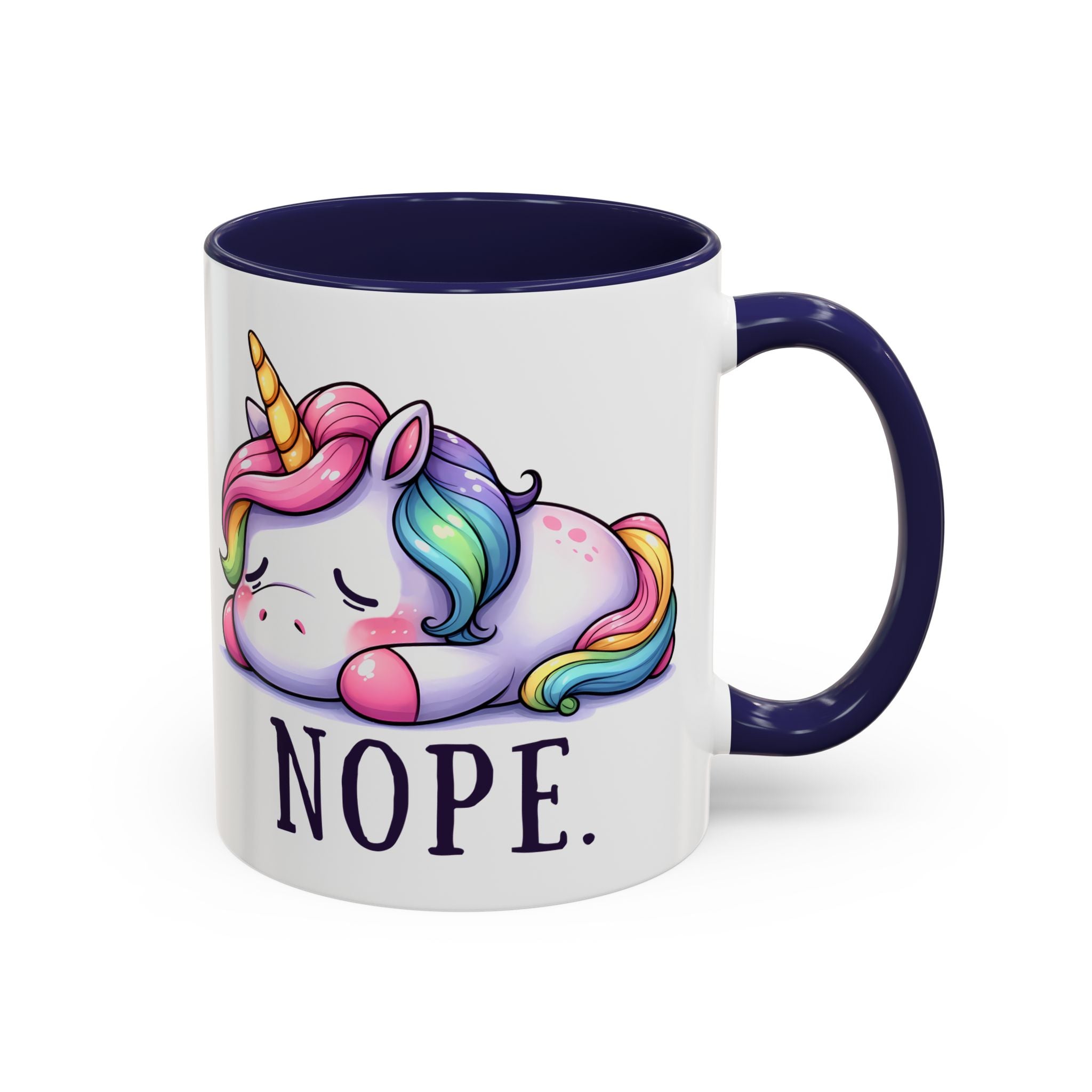 Nope Unicorn Accent Coffee Mug — Cute Rainbow Sleeping Unicorn 11/15oz