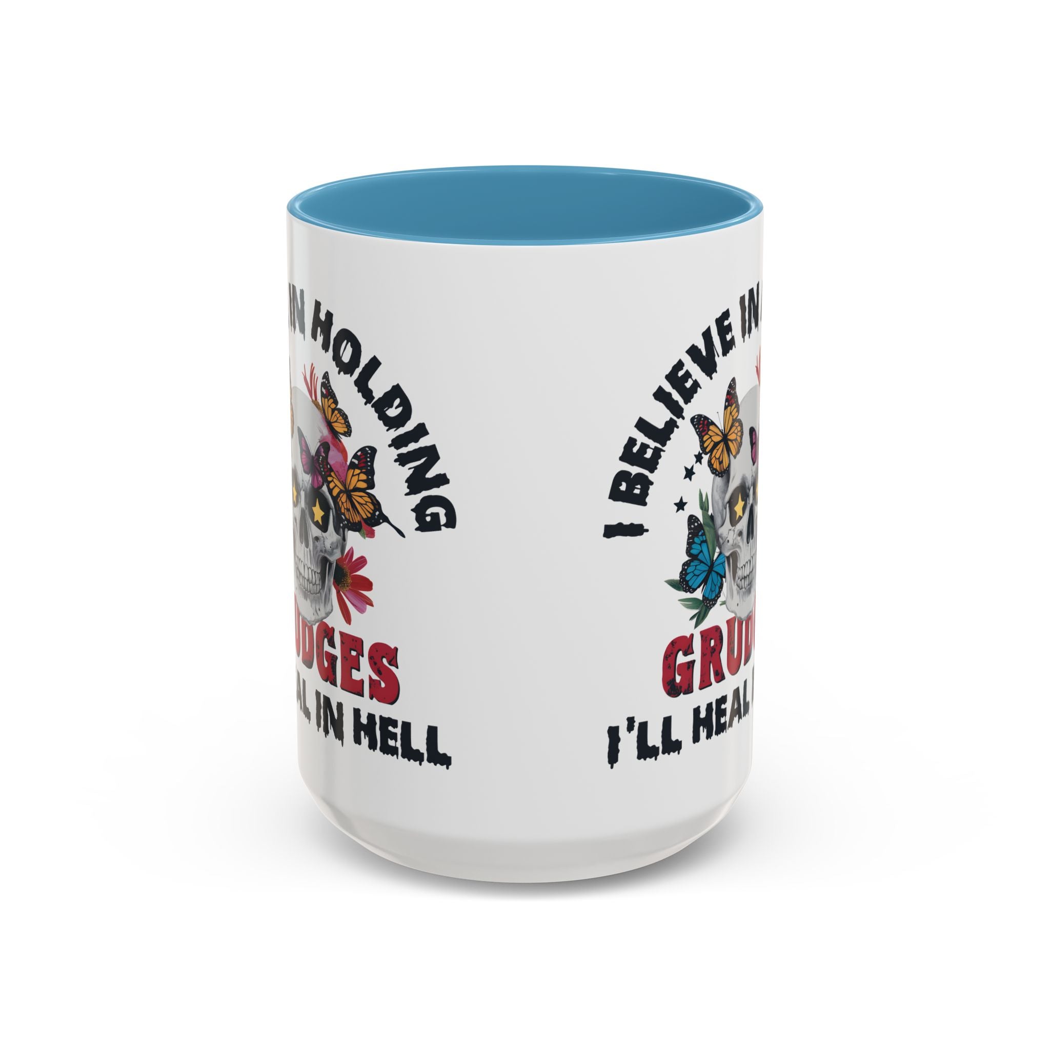 Grudge-Holder Coffee Mug - 11 & 15oz Ceramic with Floral Skull Design gothic horror art