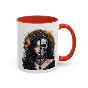 Gothic Art Accent Mug - Artistic Skull & Lady Design, Unique Coffee Cup for Halloween, Gift for Her, Decorative Kitchenware, Dark Aesthetic