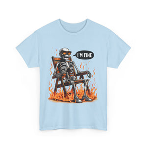 Funny Skeleton Tee - I'm Fine T-Shirt, Humor, Unisex Cotton Shirt, Halloween Gift, Casual Wear, Quirky Fashion