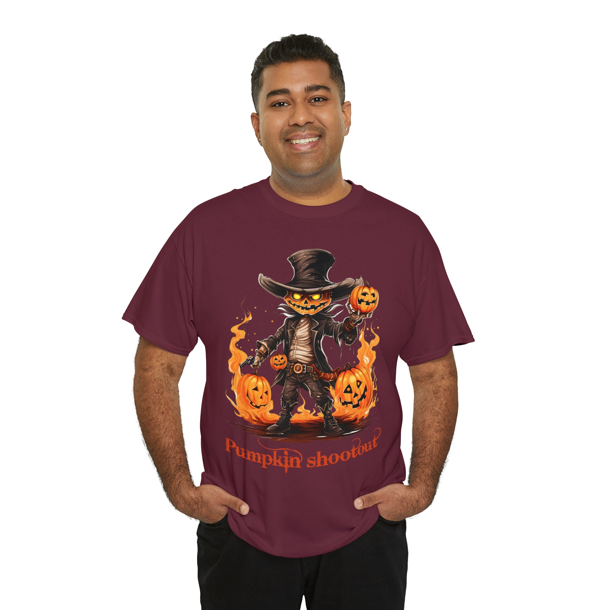 Halloween t shirt pumpkin western style shootout funny fall fun scary stocking stuffer for whole family  cotton tee