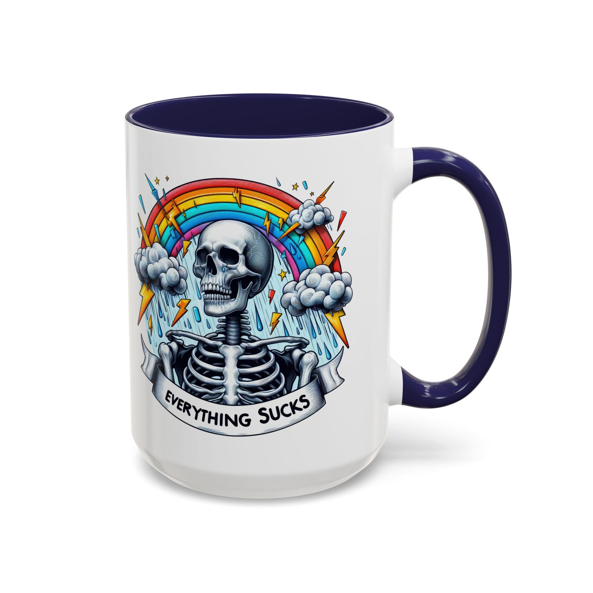 Everything Sucks Skeleton Coffee Mug | 11oz 15oz | Unique Gift for Coffee Lovers, Goth Home Décor, Quirky Humor Mug, Dark Aesthetic