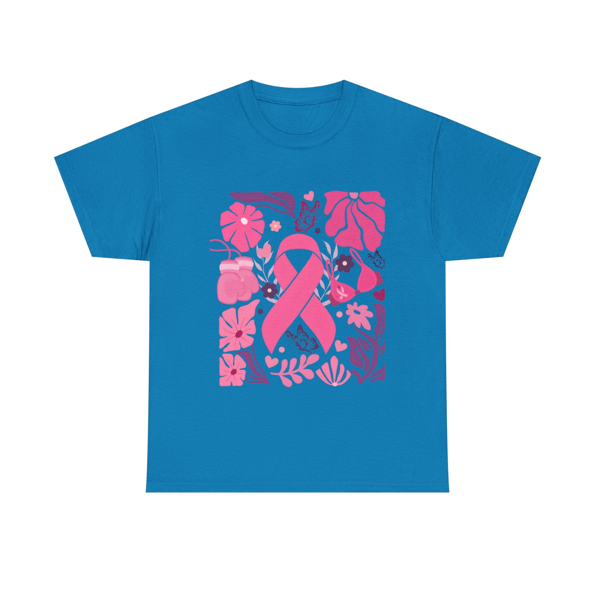 Pink Ribbon Awareness Tee, Flower Power Shirt, Support Breast Cancer, Unisex Cotton T-shirt, Thoughtful Gift for Her