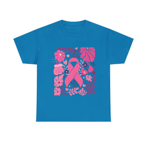 Pink Ribbon Awareness Tee, Flower Power Shirt, Support Breast Cancer, Unisex Cotton T-shirt, Thoughtful Gift for Her