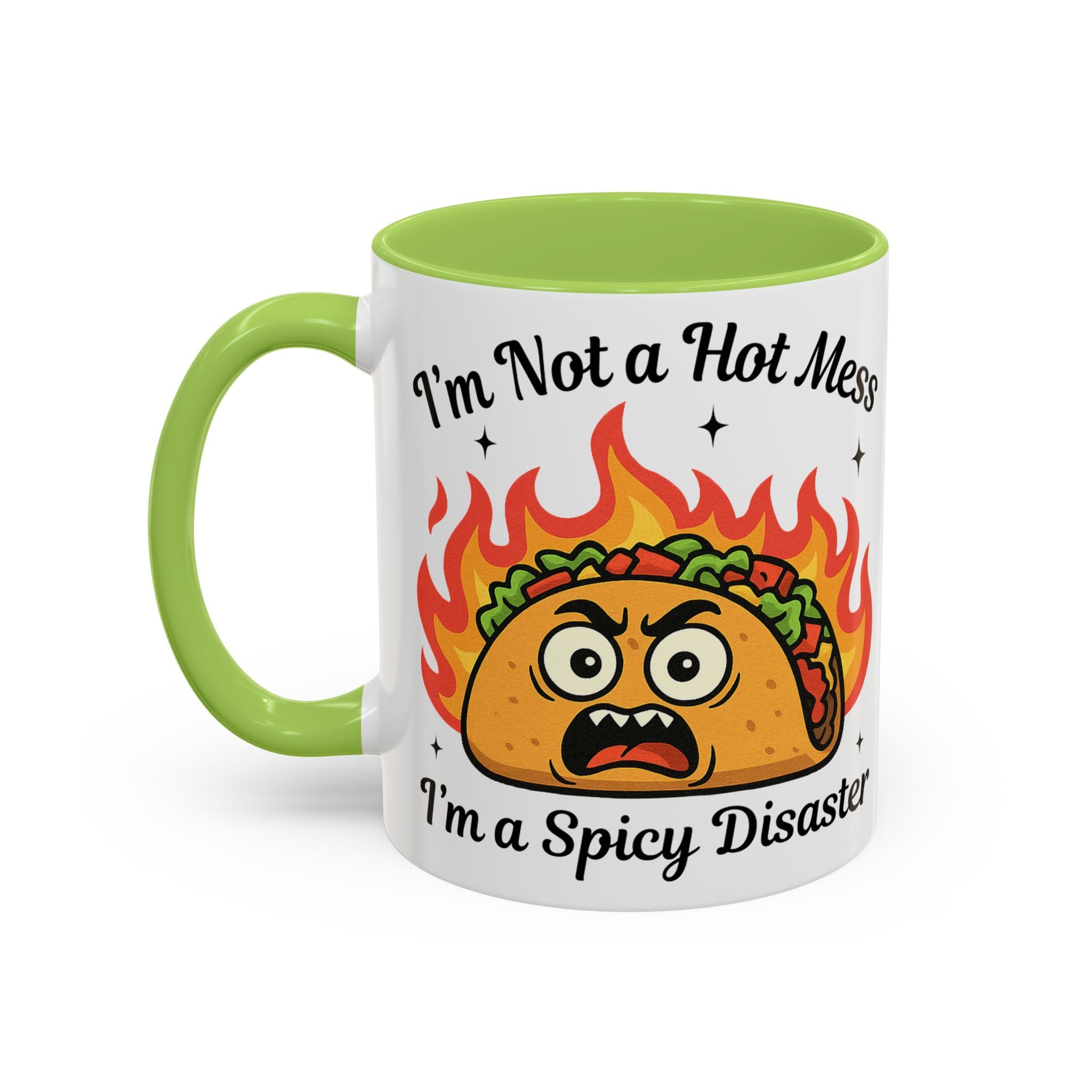 Funny Taco Mug - "I’m Not a Hot Mess, I’m a Spicy Disaster" Accent Coffee Mug
