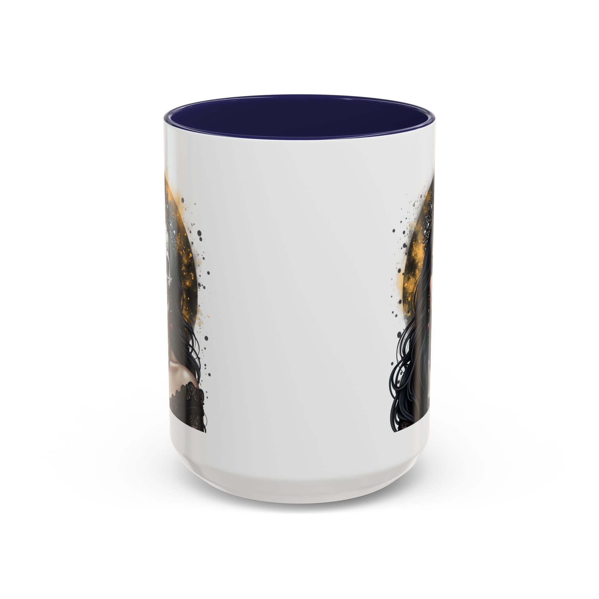 Gothic Art Accent Mug - Artistic Skull & Lady Design, Unique Coffee Cup for Halloween, Gift for Her, Decorative Kitchenware, Dark Aesthetic