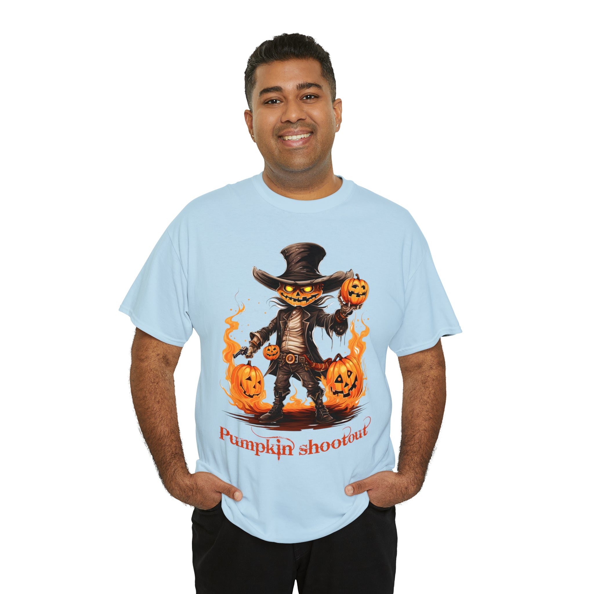 Halloween t shirt pumpkin western style shootout funny fall fun scary stocking stuffer for whole family  cotton tee
