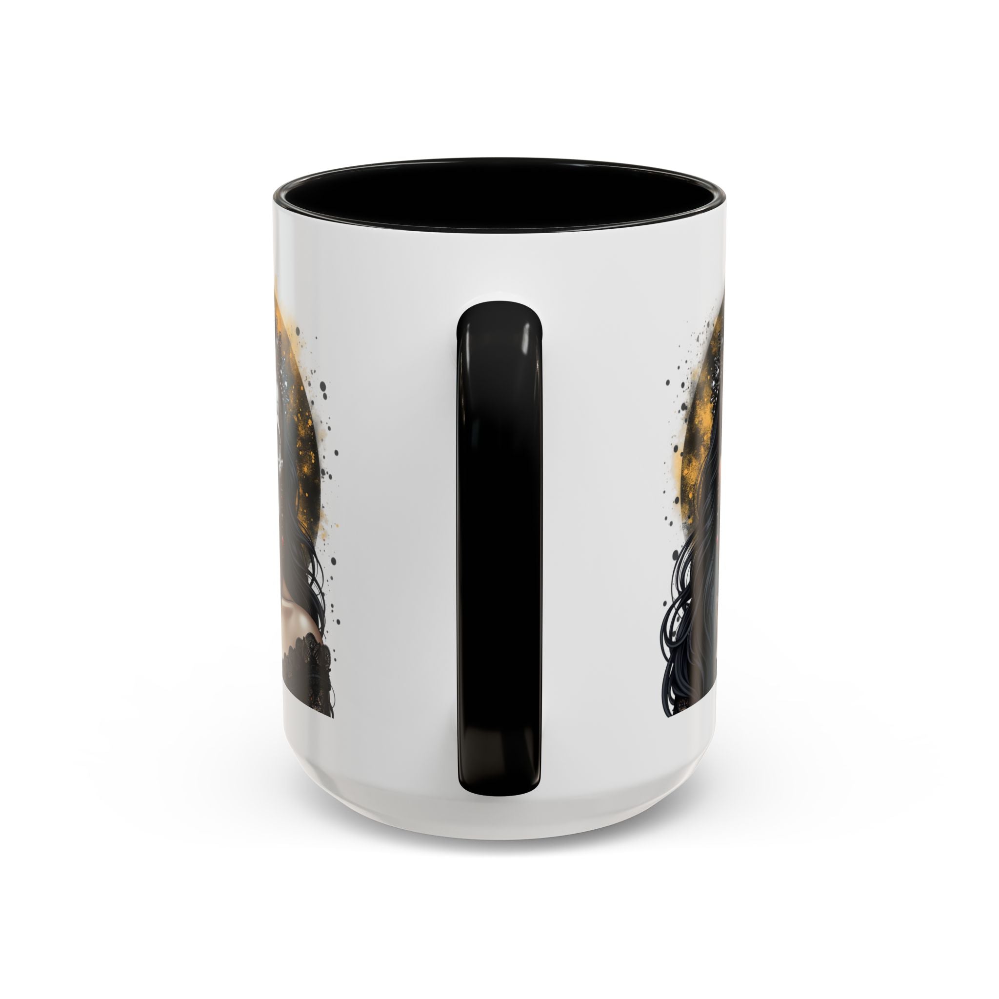 Gothic Art Accent Mug - Artistic Skull & Lady Design, Unique Coffee Cup for Halloween, Gift for Her, Decorative Kitchenware, Dark Aesthetic