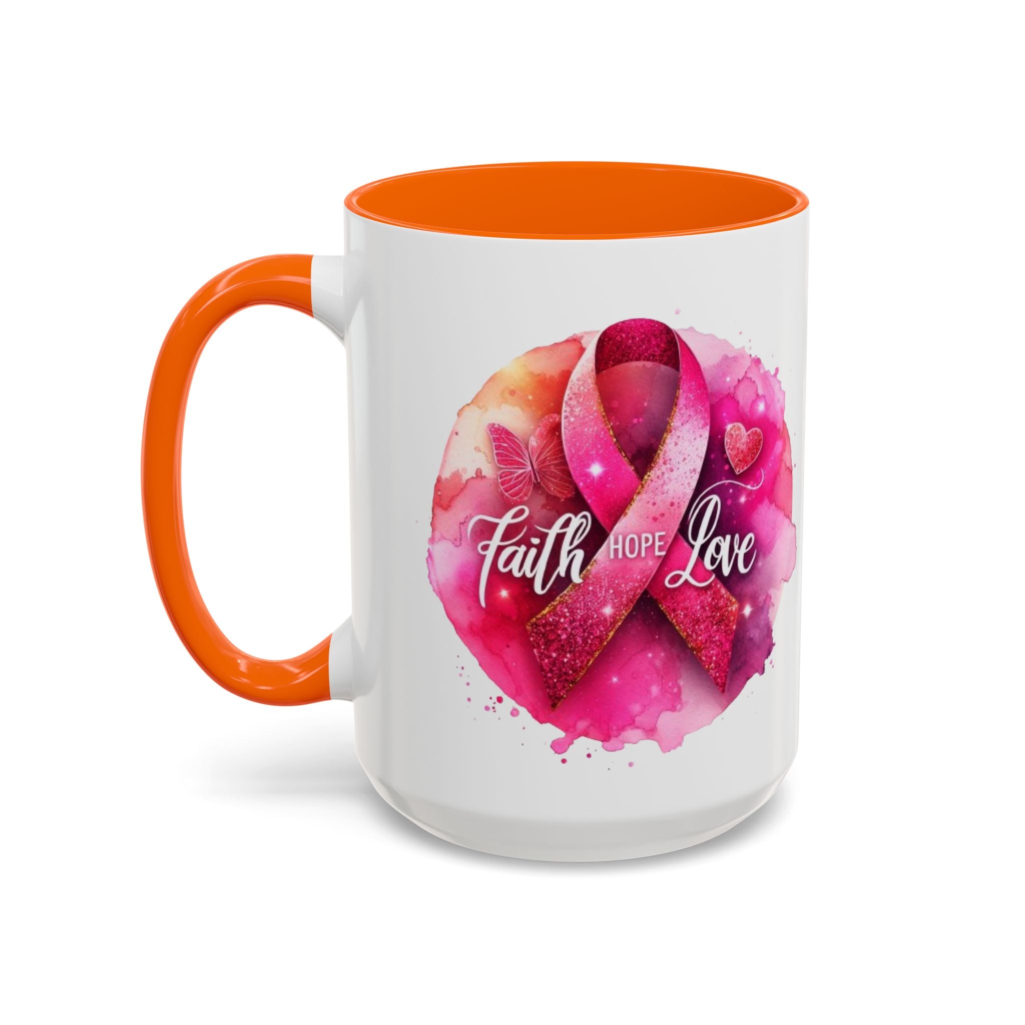 Inspirational Accent Coffee Mug with Pink Ribbon Design, Faith Hope Love Gift, Cancer Awareness Mug, Supportive Drinkware, Meaningful [...]