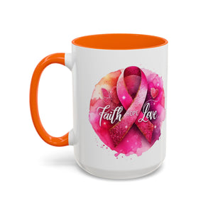 Inspirational Accent Coffee Mug with Pink Ribbon Design, Faith Hope Love Gift, Cancer Awareness Mug, Supportive Drinkware, Meaningful [...]