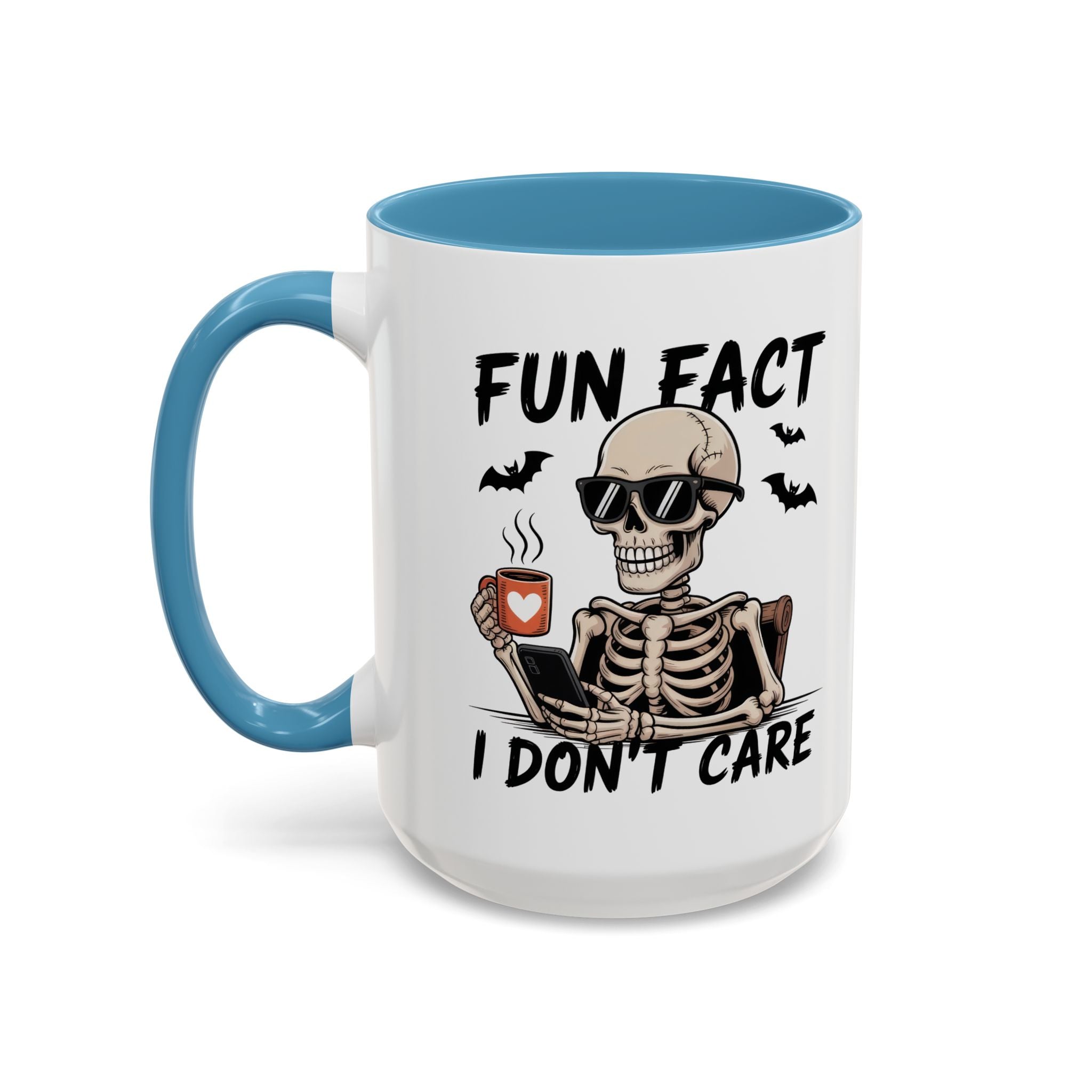 Fun Fact I Don’t Care Skull Coffee Mug — Halloween Accent Coffee Cup (11/15oz)